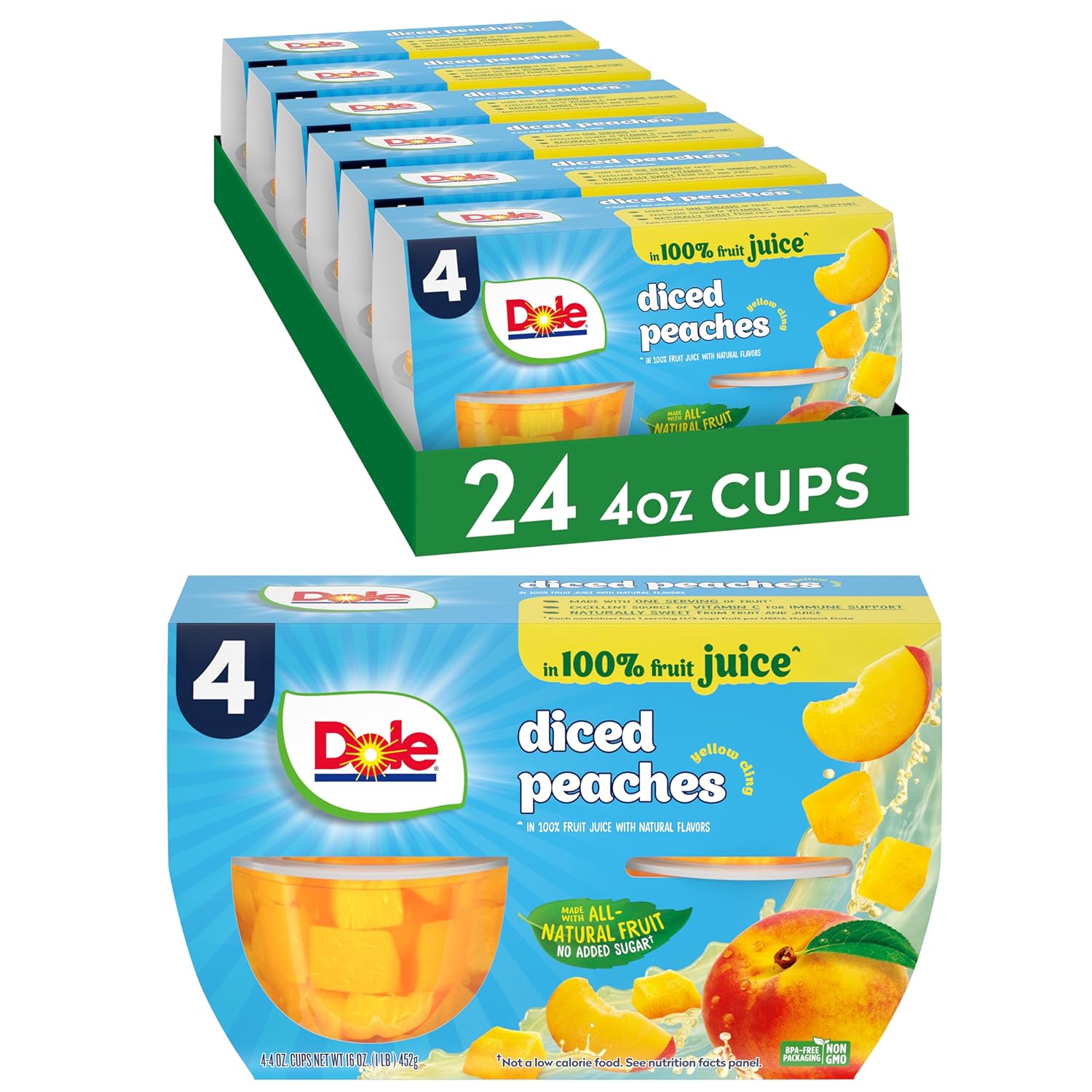 Dole Fruit Bowls Diced Peaches in 100% Juice Snacks, 4oz 36 Total Cups, Gluten & Dairy Free, Bulk Lunch Snacks for Kids & Adults - Image 4