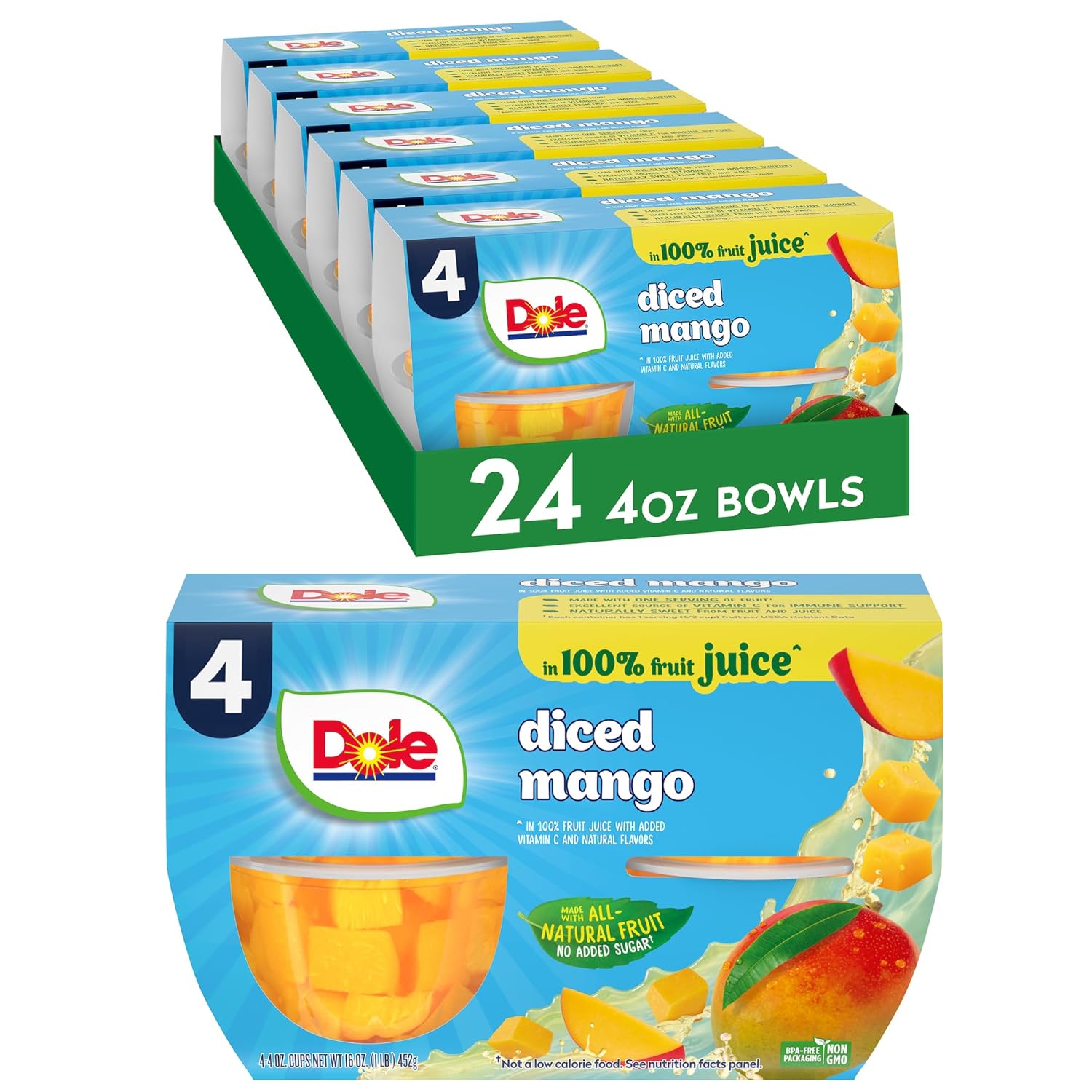Dole Fruit Bowls Diced Peaches in 100% Juice Snacks, 4oz 36 Total Cups, Gluten & Dairy Free, Bulk Lunch Snacks for Kids & Adults - Image 6