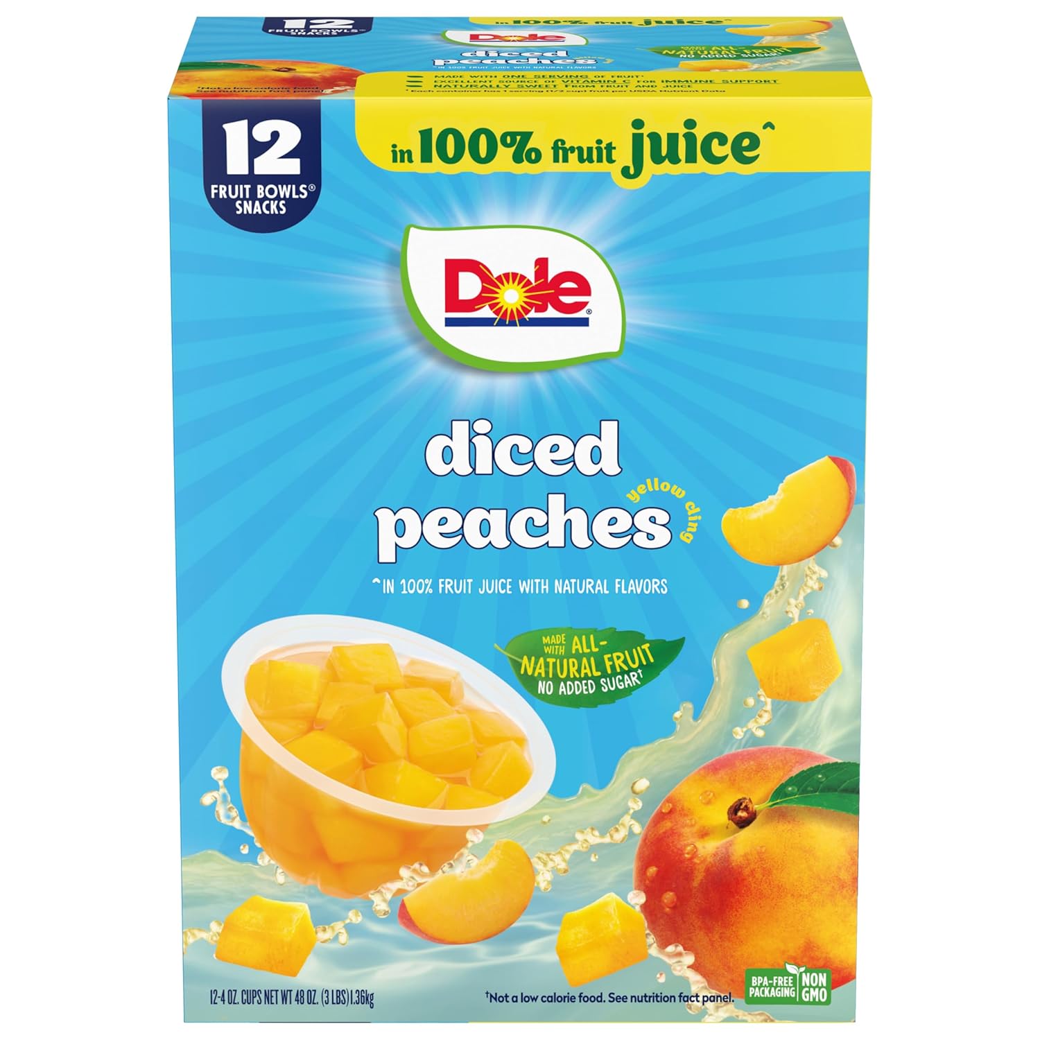 Dole Fruit Bowls Diced Peaches in 100% Juice Snacks, 4oz 36 Total Cups, Gluten & Dairy Free, Bulk Lunch Snacks for Kids & Adults - Image 7