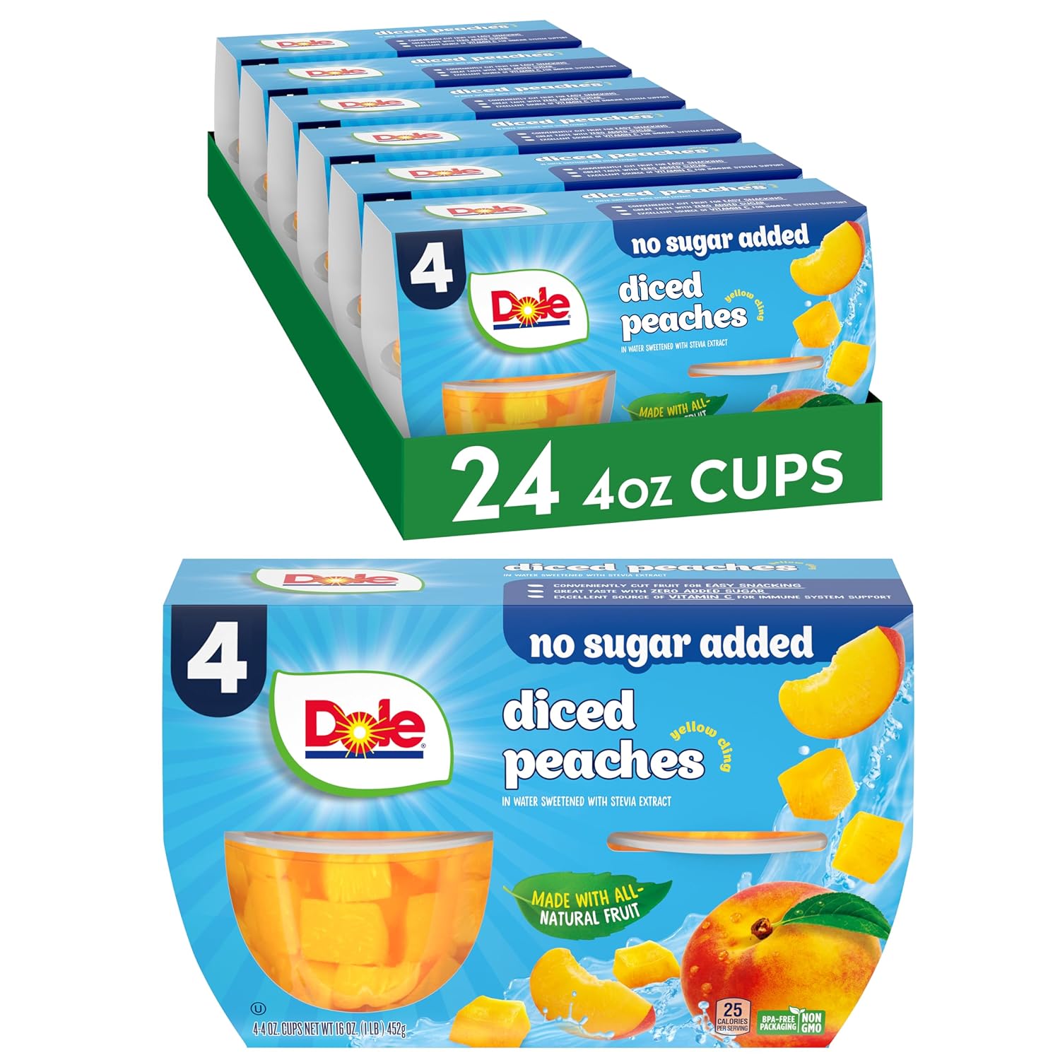Dole Fruit Bowls Diced Peaches in 100% Juice Snacks, 4oz 36 Total Cups, Gluten & Dairy Free, Bulk Lunch Snacks for Kids & Adults - Image 8