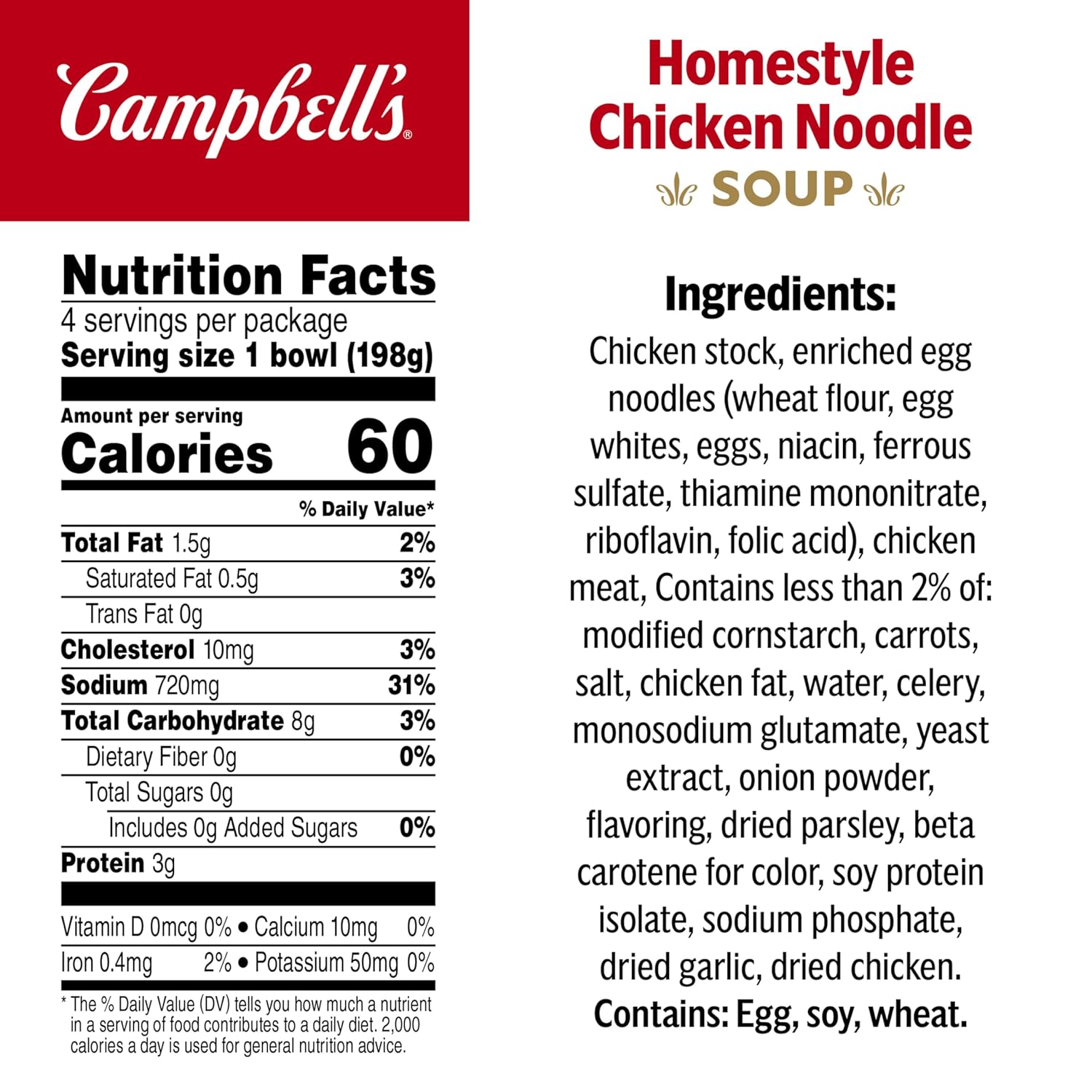 Campbell's 200000027358 Homestyle Chicken Noodle Soup, Perfect Lunch Snack, 7 Ounce Microwavable Cup, 4 Count