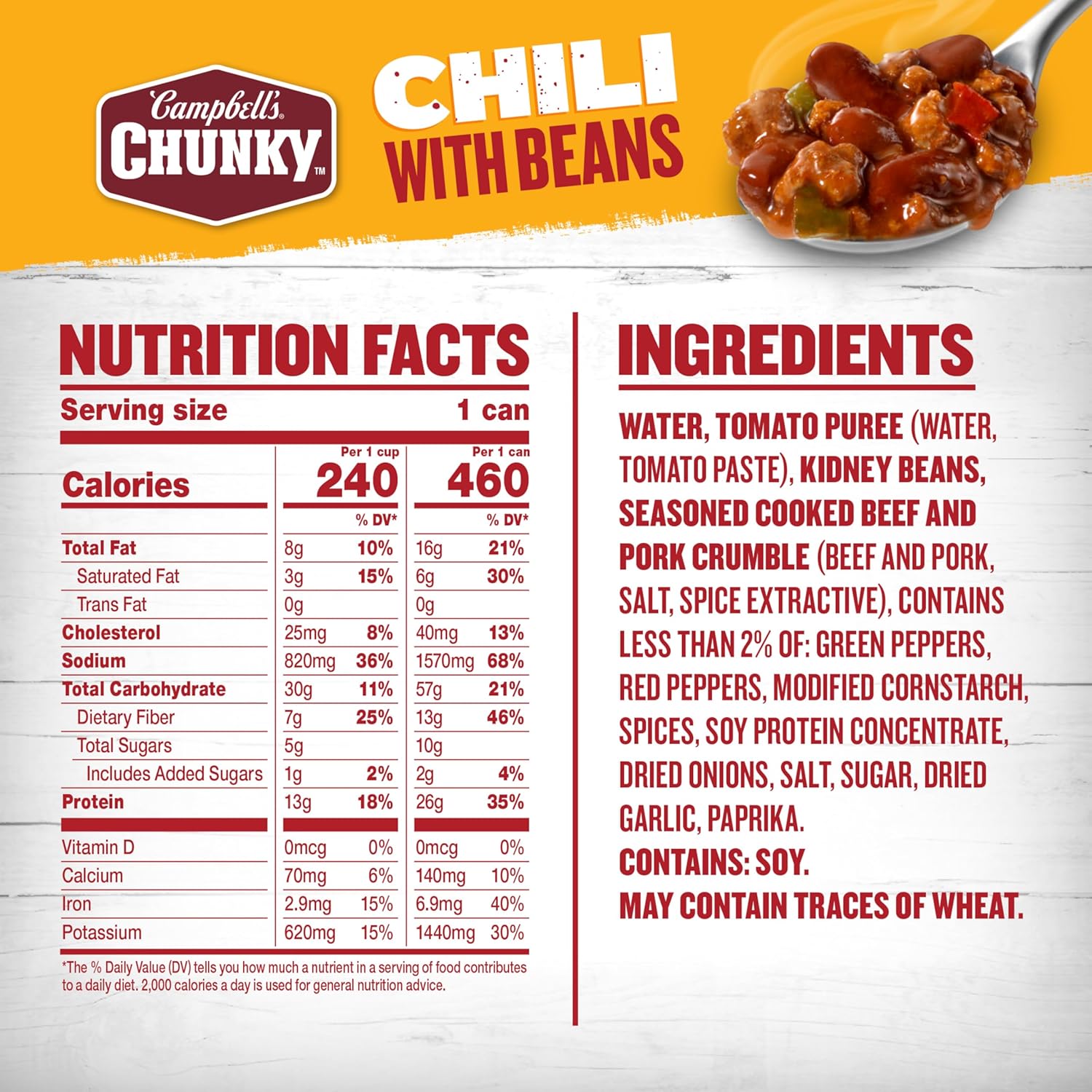 Campbellu2019s Chunky Chili With Beans, 16.5 oz Can