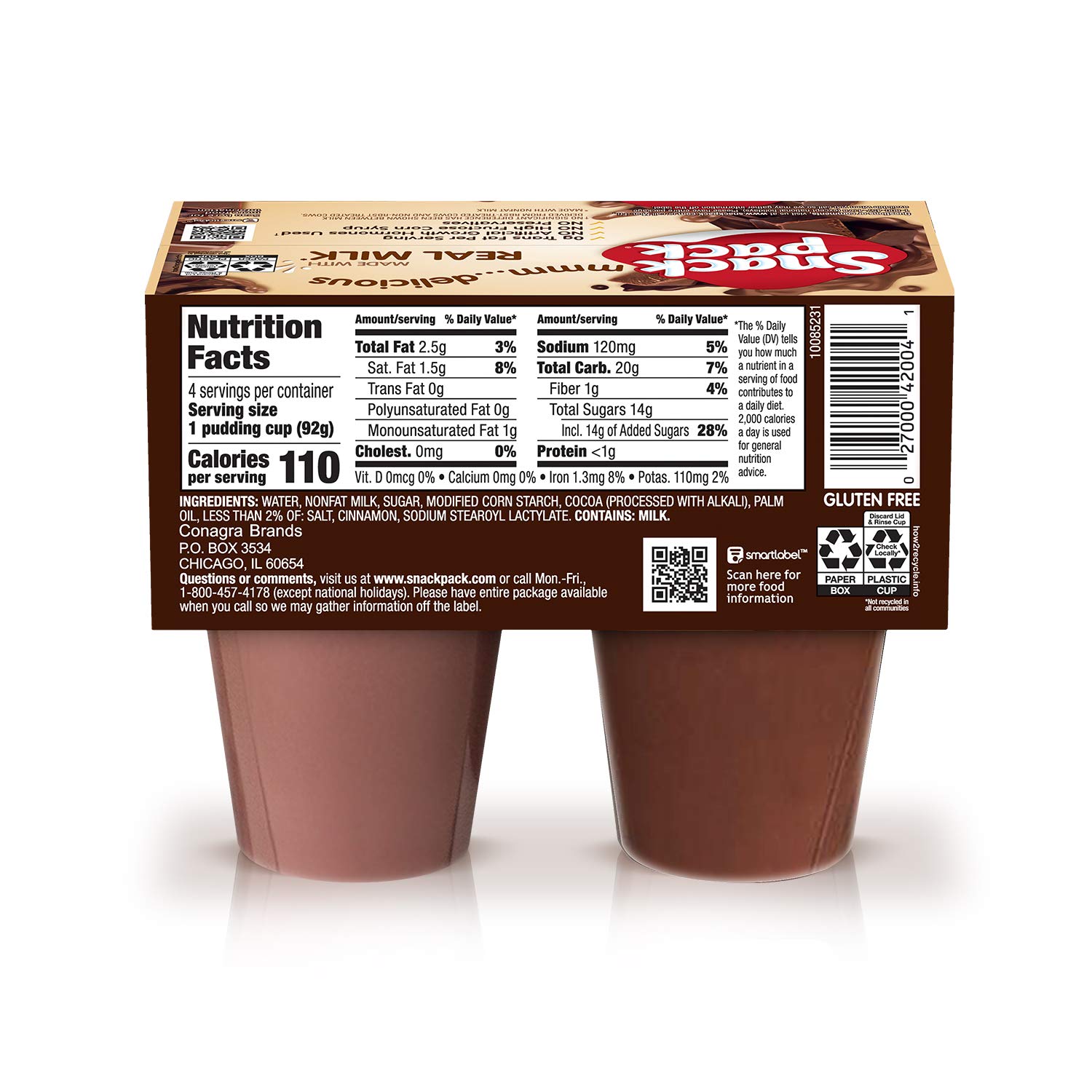 Snack Pack Milk Chocolate and Chocolate Fudge & Milk Chocolate Pudding Cups, 3.25 oz., 4-Count
