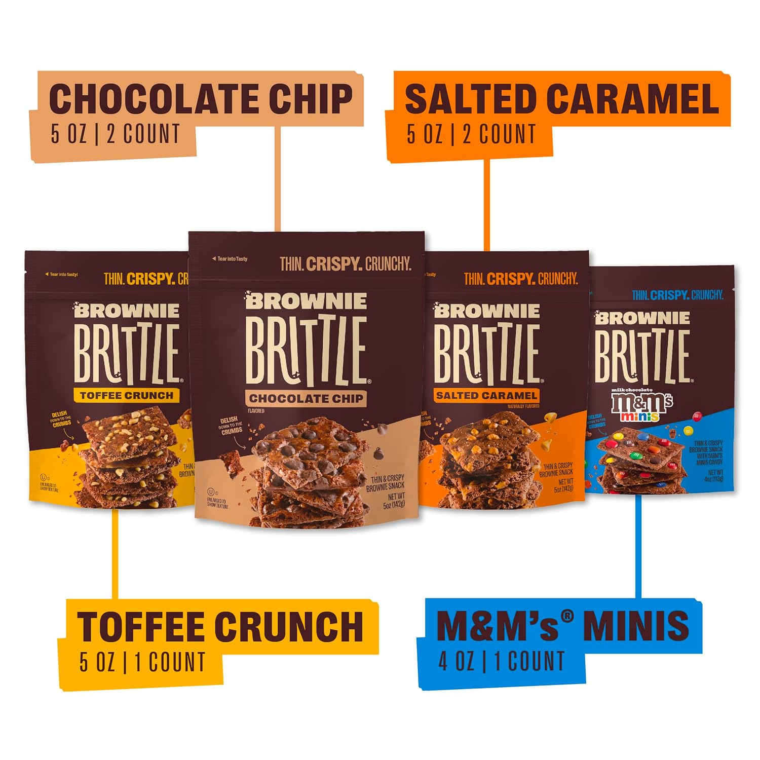 Brownie Brittle u2013 Variety Pack Thin and Crispy Sweet Snacks (Pack of 6, 5 oz), Rich Gourmet Brownie Bites Dessert