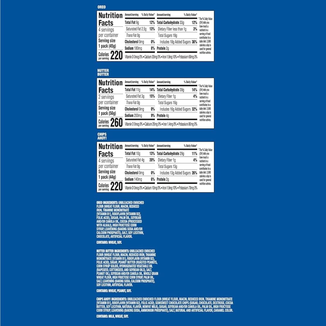 Nabisco Cookie Variety Pack, OREO, Nutter Butter, CHIPS AHOY!, 10 Snack Packs (4 Cookies Per Pack)