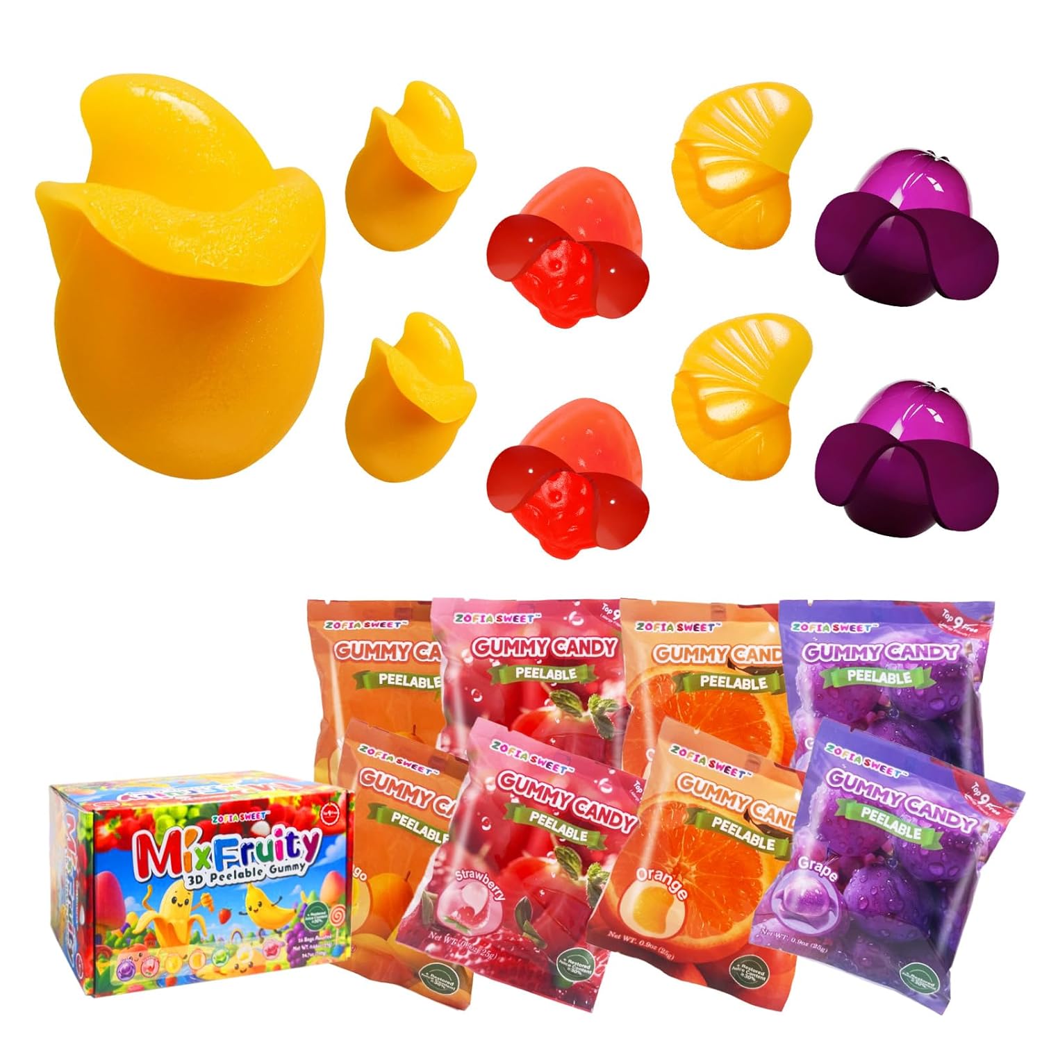 7 Friuts in 28 Packs Assorted Gummy Candy Individually Wrapped, Peelable Fruit-Shaped Gummies Candy made with Real Fruit Juice (≥30%), Chewy Peeling Candy Gummy Snacks Net 700g/24.7oz - Image 6