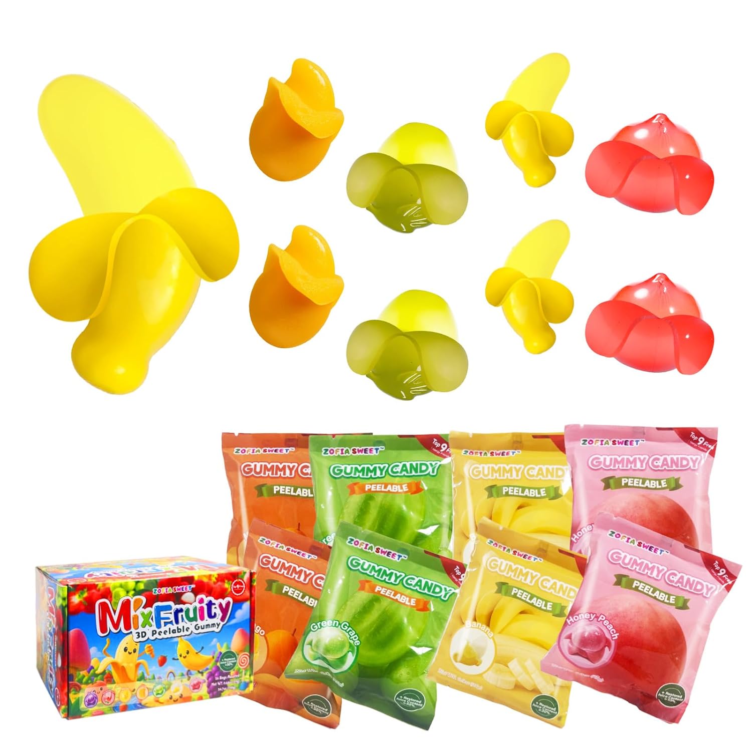 7 Friuts in 28 Packs Assorted Gummy Candy Individually Wrapped, Peelable Fruit-Shaped Gummies Candy made with Real Fruit Juice (≥30%), Chewy Peeling Candy Gummy Snacks Net 700g/24.7oz - Image 7