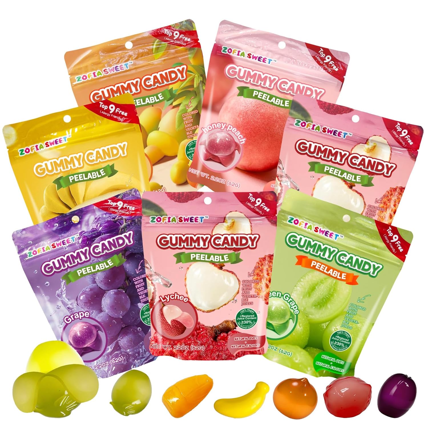 7 Friuts in 28 Packs Assorted Gummy Candy Individually Wrapped, Peelable Fruit-Shaped Gummies Candy made with Real Fruit Juice (≥30%), Chewy Peeling Candy Gummy Snacks Net 700g/24.7oz - Image 8
