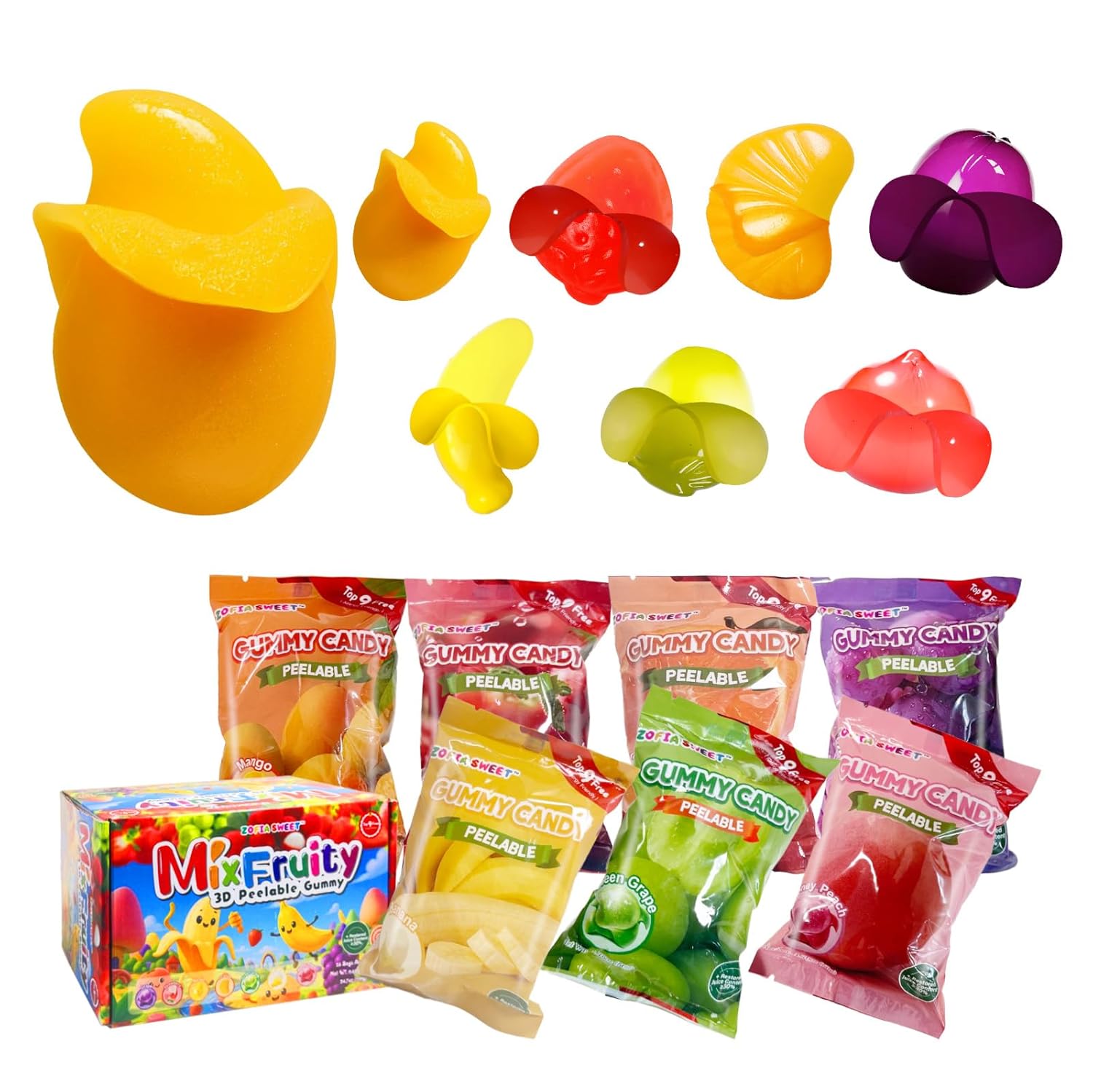 7 Friuts in 28 Packs Assorted Gummy Candy Individually Wrapped, Peelable Fruit-Shaped Gummies Candy made with Real Fruit Juice (≥30%), Chewy Peeling Candy Gummy Snacks Net 700g/24.7oz - Image 9