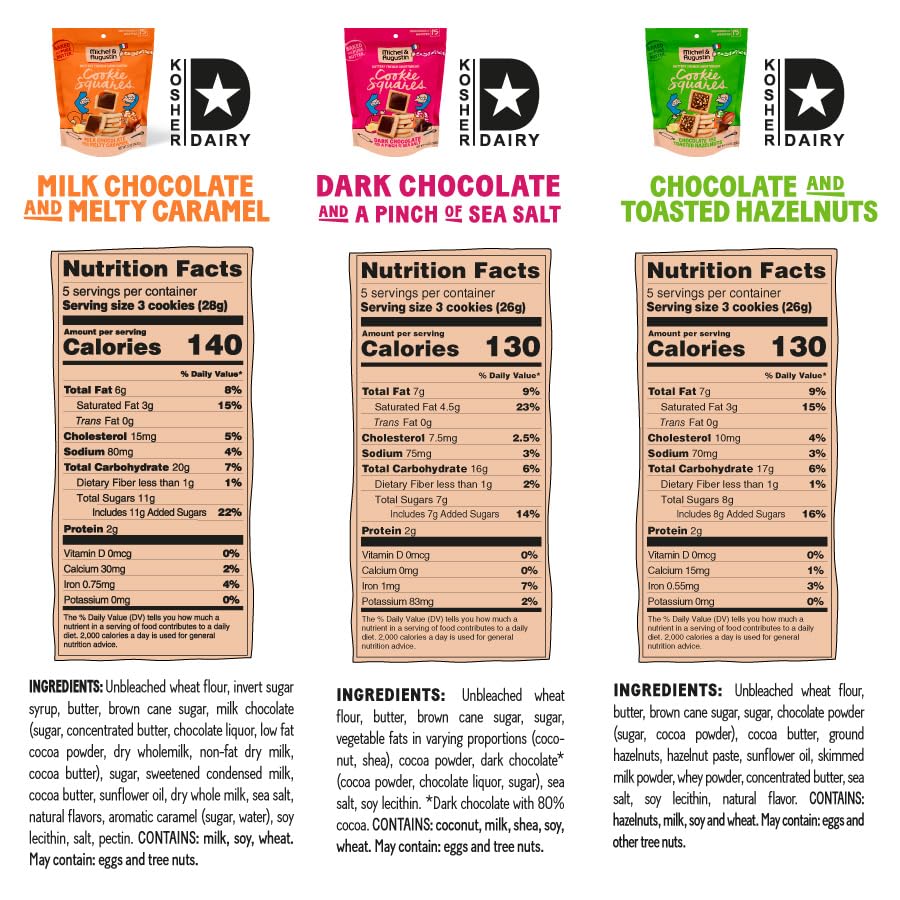 Michel et Augustin Cookies, Individually Wrapped Snacks, Gourmet Milk Chocolate & Hazelnut Shortbread, 15 French Butter Cookies