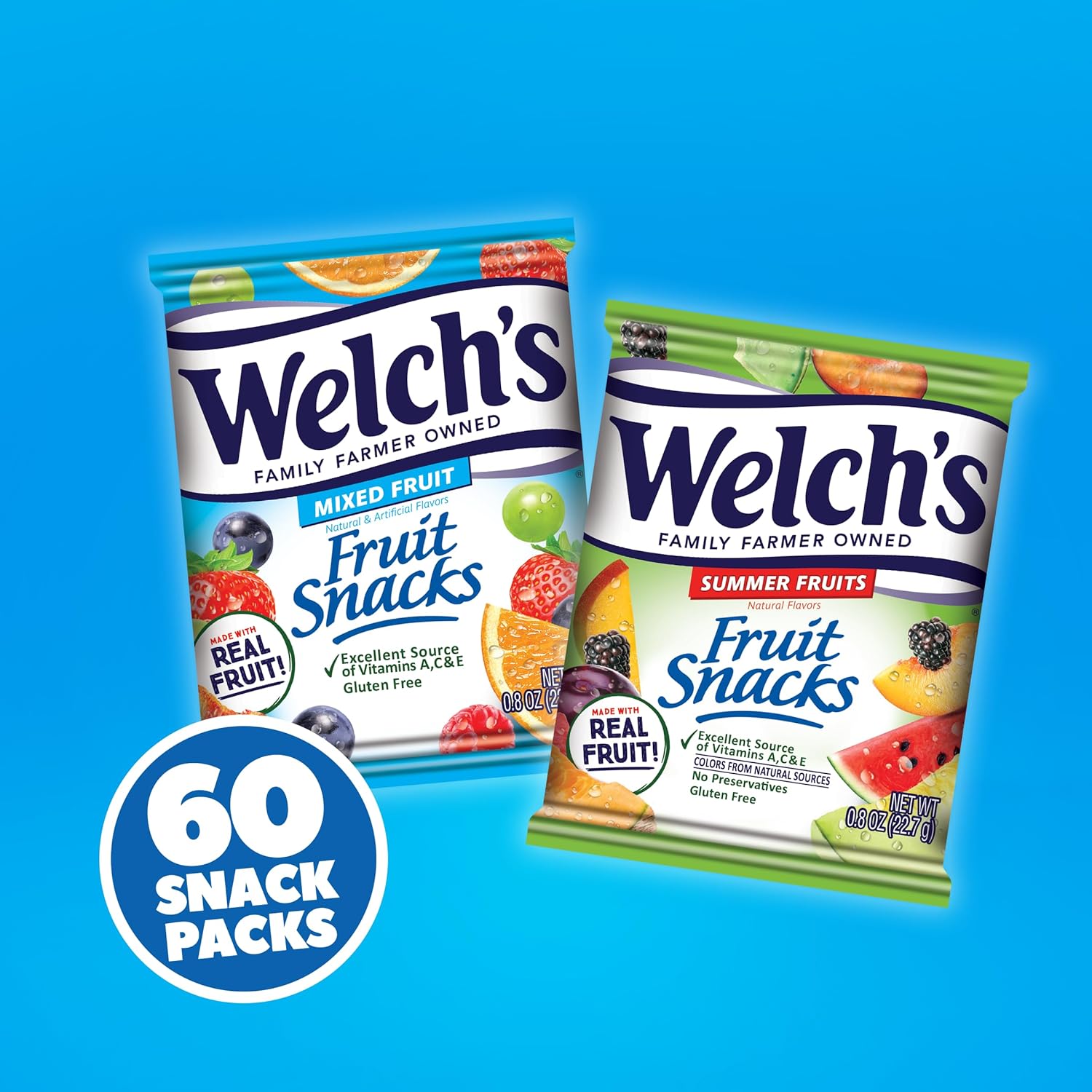 Welch's Fruit Snacks, Mixed Fruit & Summer Fruits Variety Pack, Great for School Lunches, Bulk Pack, Individual Single Serve Bags, 0.8 oz (Pack of 60) - Image 2