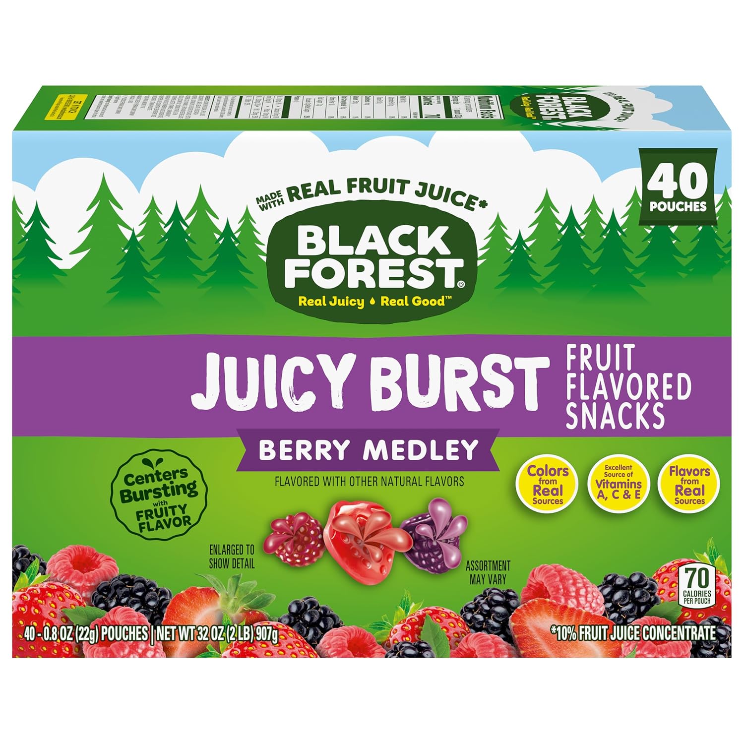 Black Forest Juicy Burst Fruit Snacks, Berry Medley, 0.8 Ounce Pouches (40 Count) - Image 8