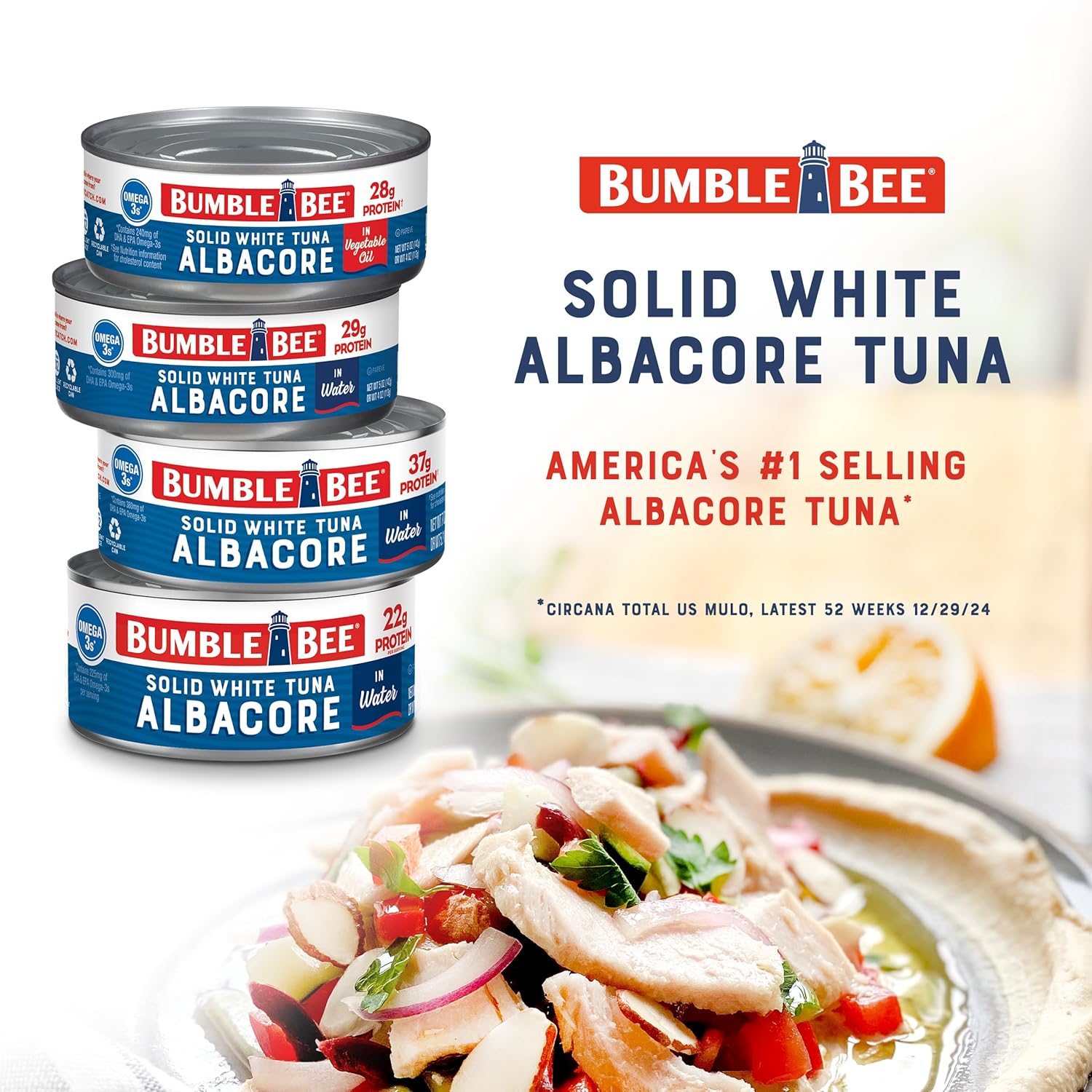 Bumble Bee Solid White Albacore Tuna in Water, 5 oz Can (Pack of 8) - Wild Caught Tuna - 29g Protein per Serving, High in Omega-3s - Non-GMO Project Verified, Gluten Free, Kosher - Image 3