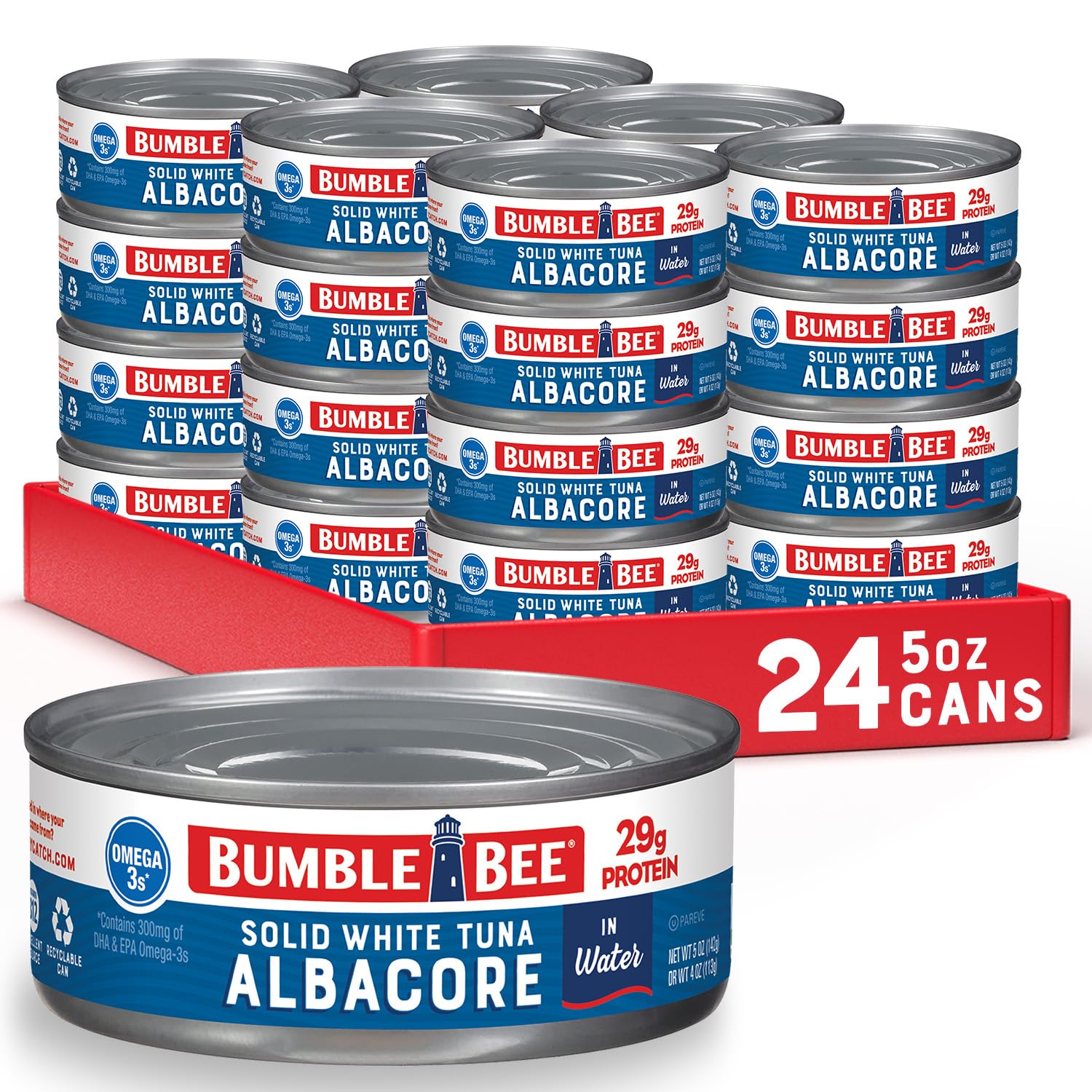 Bumble Bee Solid White Albacore Tuna in Water, 5 oz Can (Pack of 8) - Wild Caught Tuna - 29g Protein per Serving, High in Omega-3s - Non-GMO Project Verified, Gluten Free, Kosher - Image 8