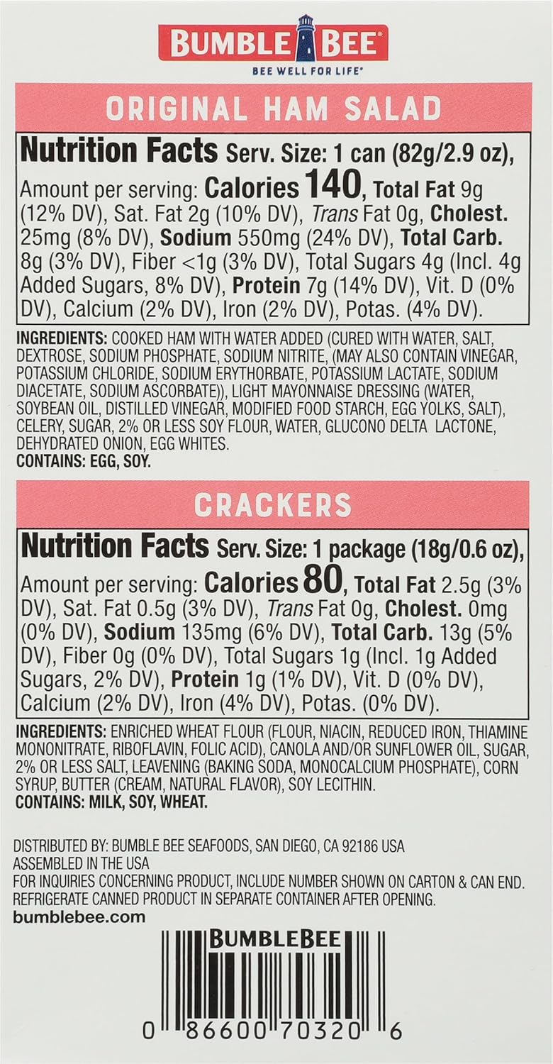 Bumble Bee Snack On The Run Ham Salad with Crackers Kit, 3.5 oz - Ready to Eat, Spoon Included - Shelf Stable & Convenient Protein Snack