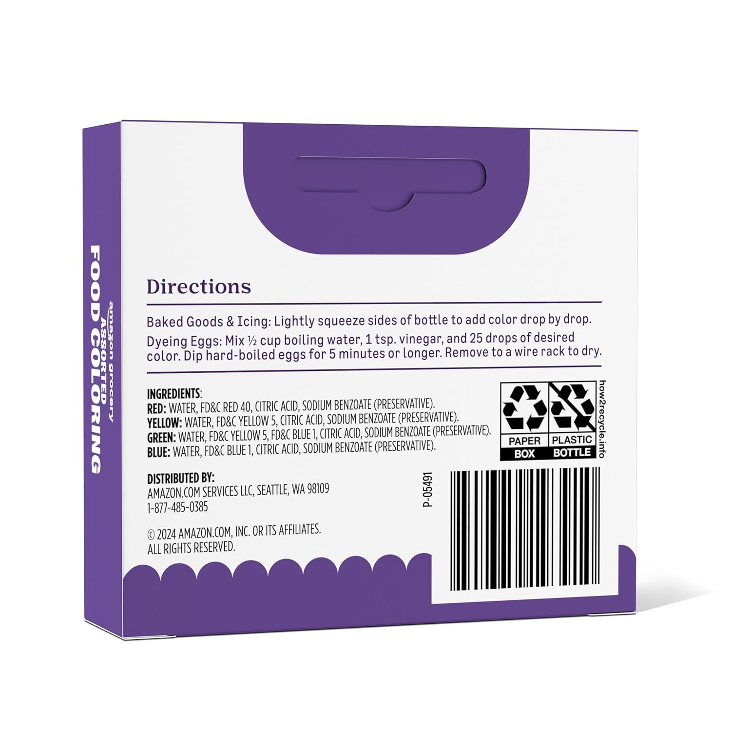 Amazon Grocery, Assorted Food Coloring, Contains Red, Blue, Green, Yellow Bottles, 1.2 Fl Oz (Previously Amazon Fresh, Packaging May Vary)