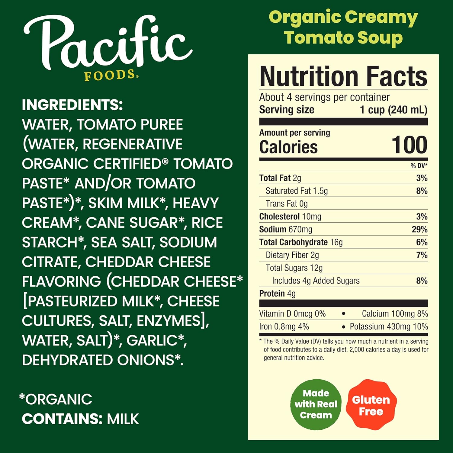 Pacific Foods Organic Creamy Tomato Soup, 32 oz Carton
