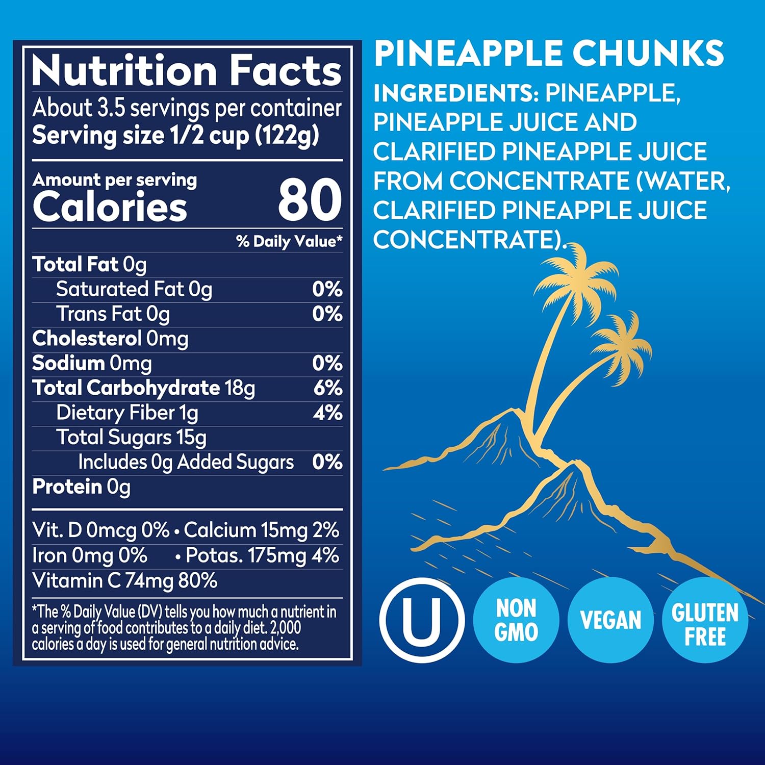 Dole Canned Fruit, Tropical Gold Pineapple Chunks in 100% Pineapple Juice, Gluten Free, Pantry Staples, No Sugar Added, 15.25 Oz, 12 Count