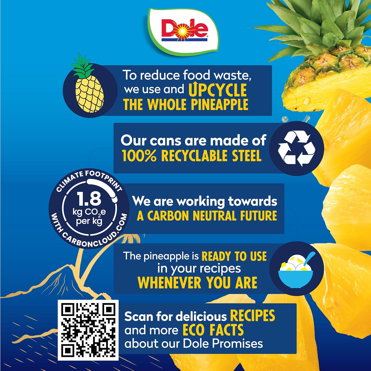 Dole Canned Fruit, Tropical Gold Pineapple Chunks in 100% Pineapple Juice, Gluten Free, Pantry Staples, No Sugar Added, 15.25 Oz, 12 Count - Image 4