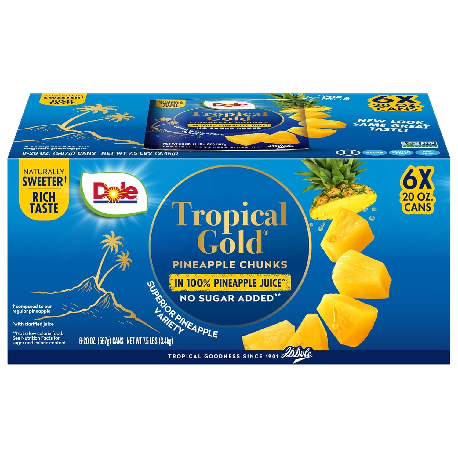 Dole Canned Fruit, Tropical Gold Pineapple Chunks in 100% Pineapple Juice, Gluten Free, Pantry Staples, No Sugar Added, 15.25 Oz, 12 Count - Image 9
