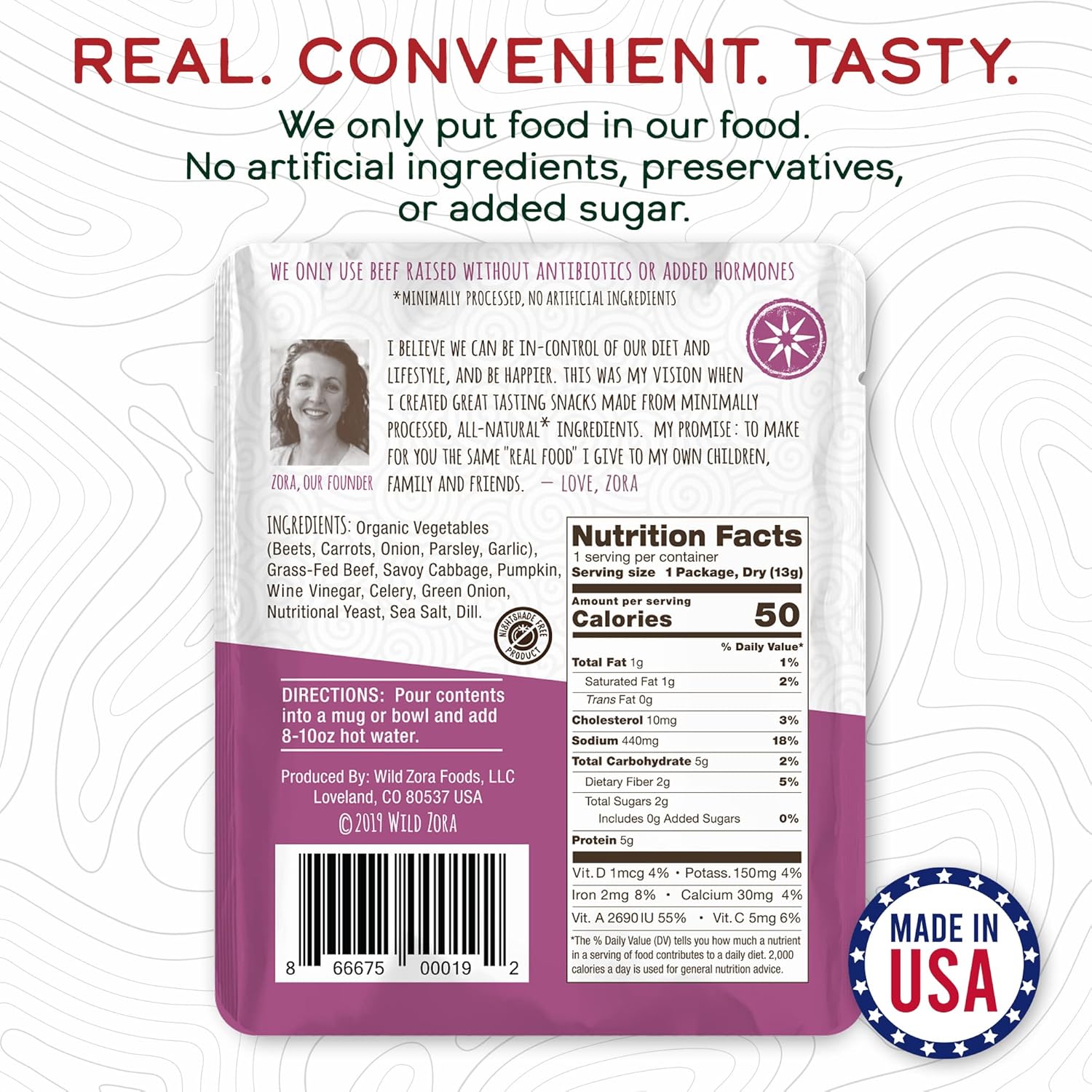 Wild Zora Instant Keto-Friendly Soups 5-Pack Variety, Broth Made with Grass-Fed Beef, Free-Range Chicken, and Vegetables, Gluten-Free, Low Carb, No Added Sugar, Flavorful Pantry Staples - 0.5oz/13g