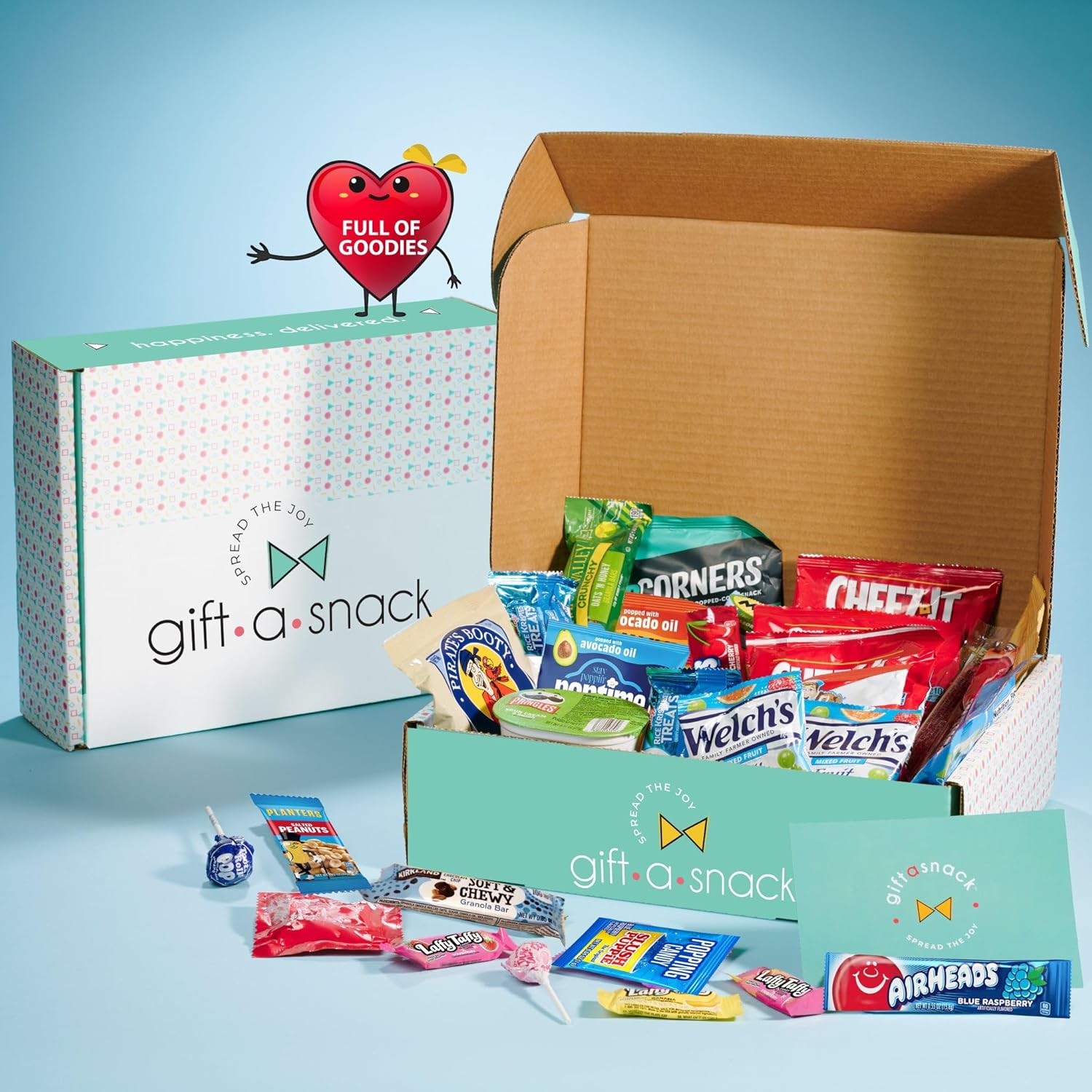 Gift A Snack - Valentines Day Healthy Snack Box Care Package + Greeting Card (50 Count) Birthday Treats Gift Basket, Nutritious Granola Breakfast Bars Office Food Assortments & Variety Gifts