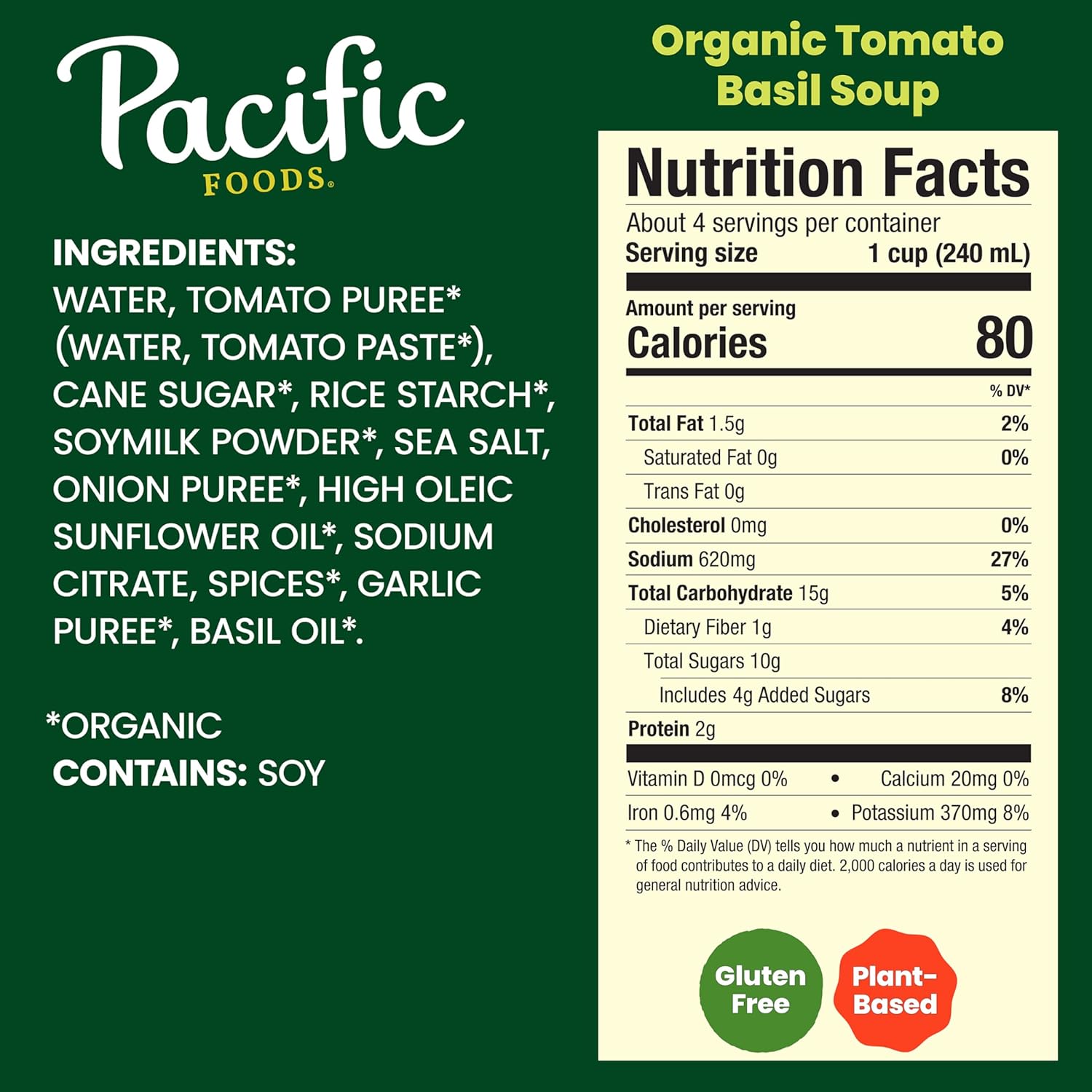 Pacific Foods Organic Tomato Basil Soup, 32 oz Carton