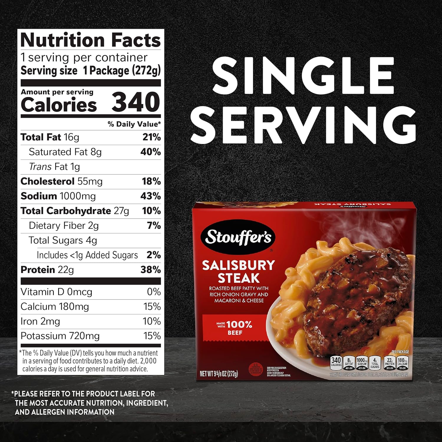 Stouffer's Salisbury Steak, Single Serve, Frozen Salisbury Steak, Single Frozen Meals 9.625 oz