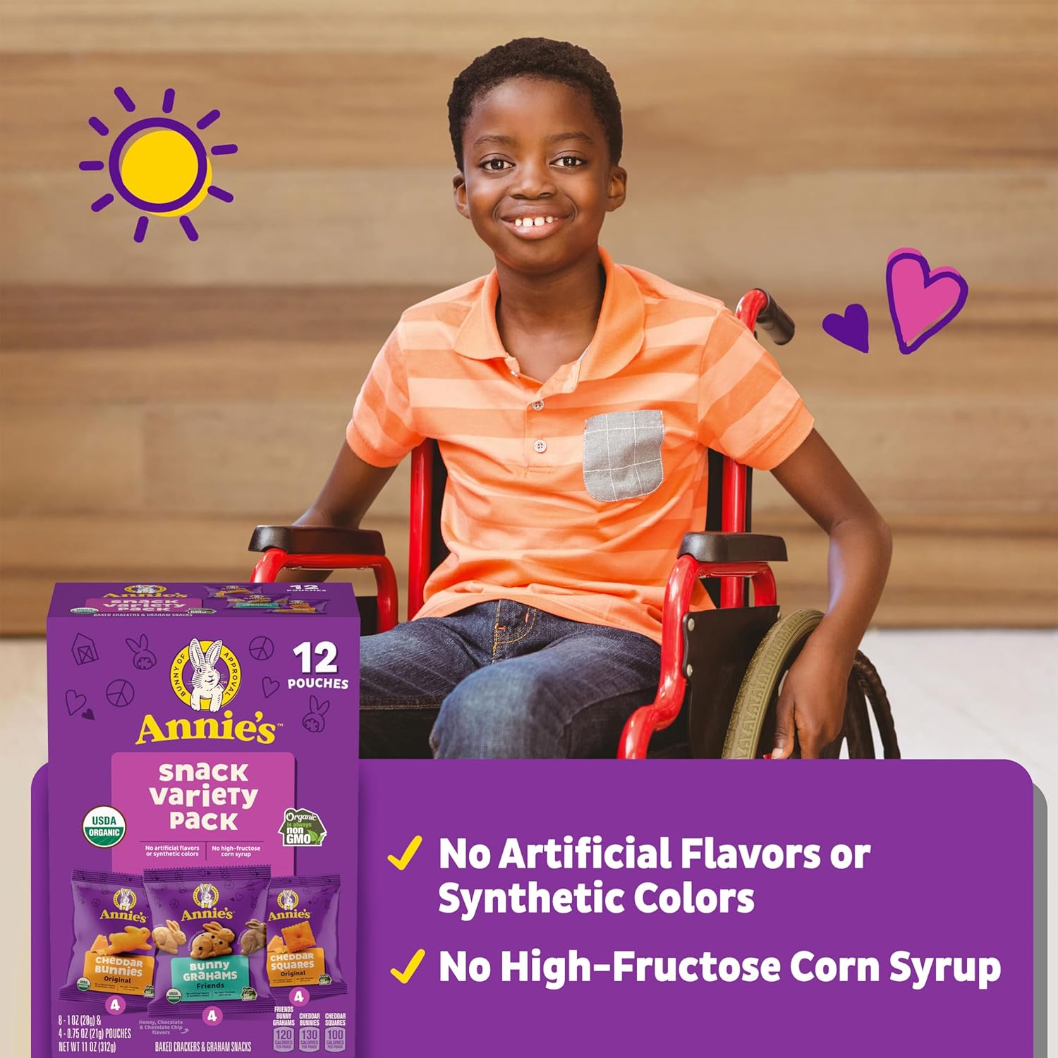 Annie's Organic Variety Pack, Cheddar Bunnies, Bunny Grahams and Cheddar Squares, 12 Pouches, 11 oz - Image 4