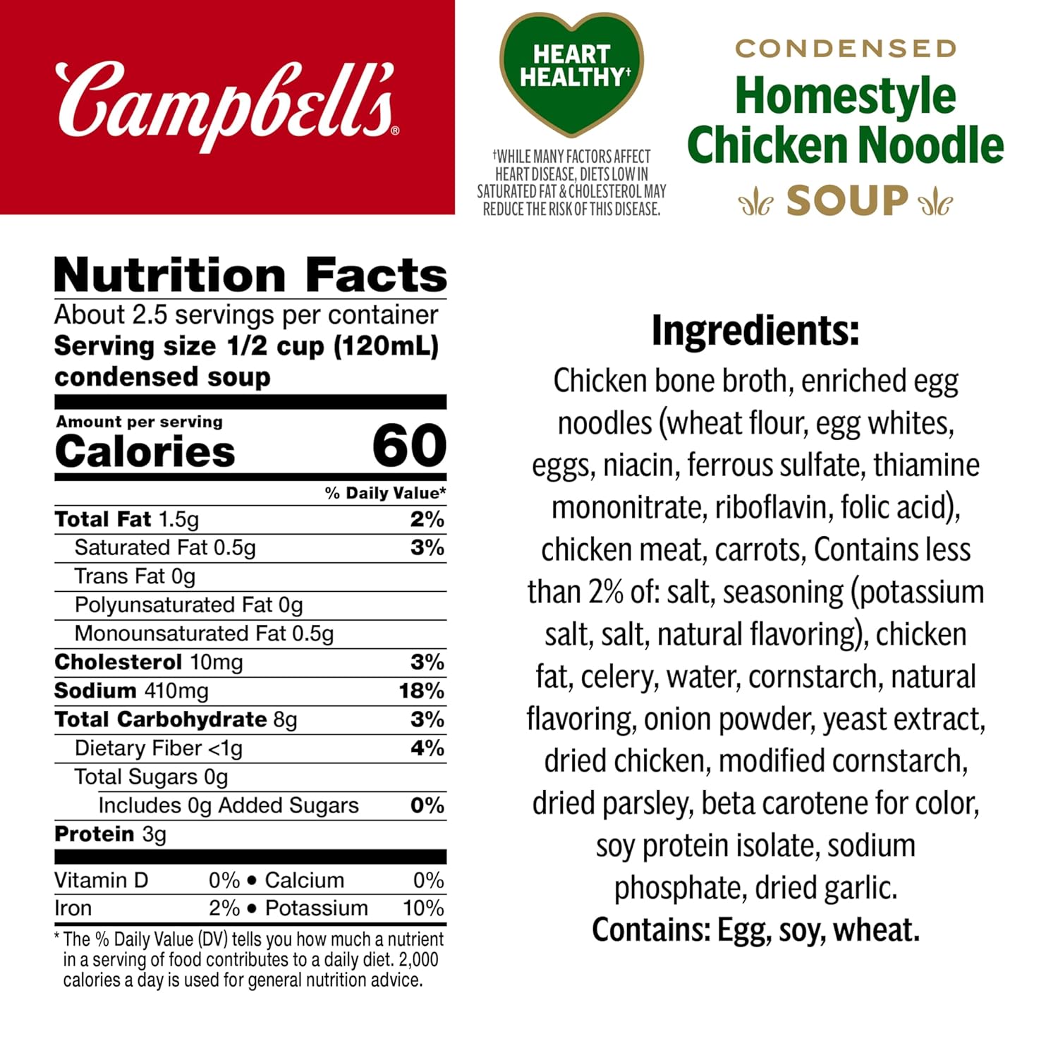 Campbellu2019s Condensed Heart Healthy Homestyle Chicken Noodle Soup, 10.5 oz Can (12 Pack)