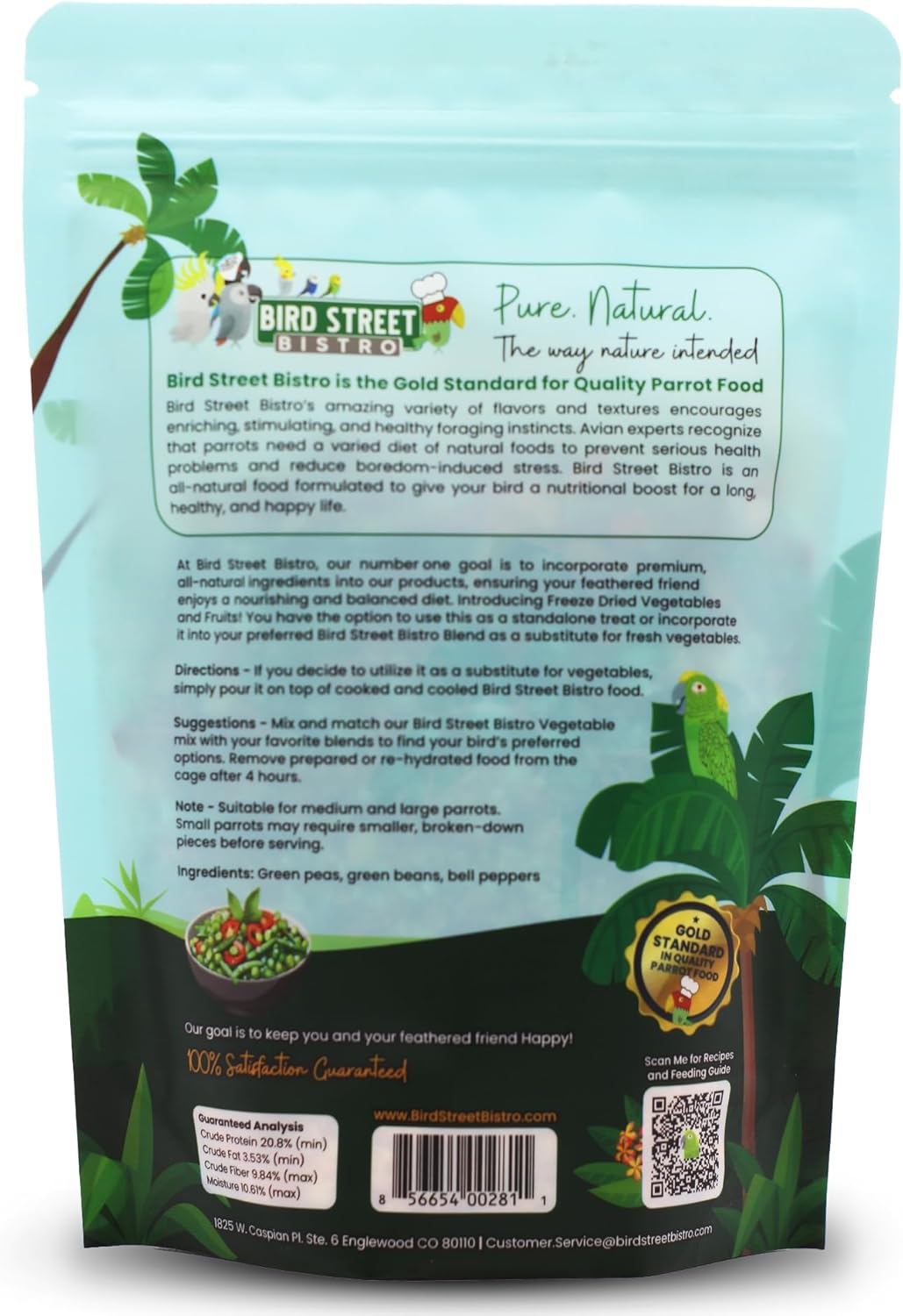 Bird Street Bistro Parrot Food - Parakeet & Cockatiel Food - Cooks in 3-15 min with Natural & Organic Grains, Legumes, Non-GMO Fruits, Vegetables & Health Spices
