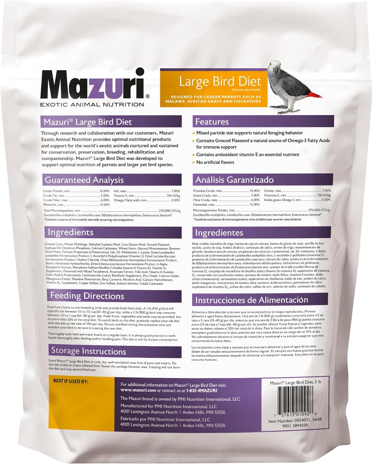 Mazuri | Nutritionally Complete Food for Large Birds | 3 Pound (3 lb.) Bag