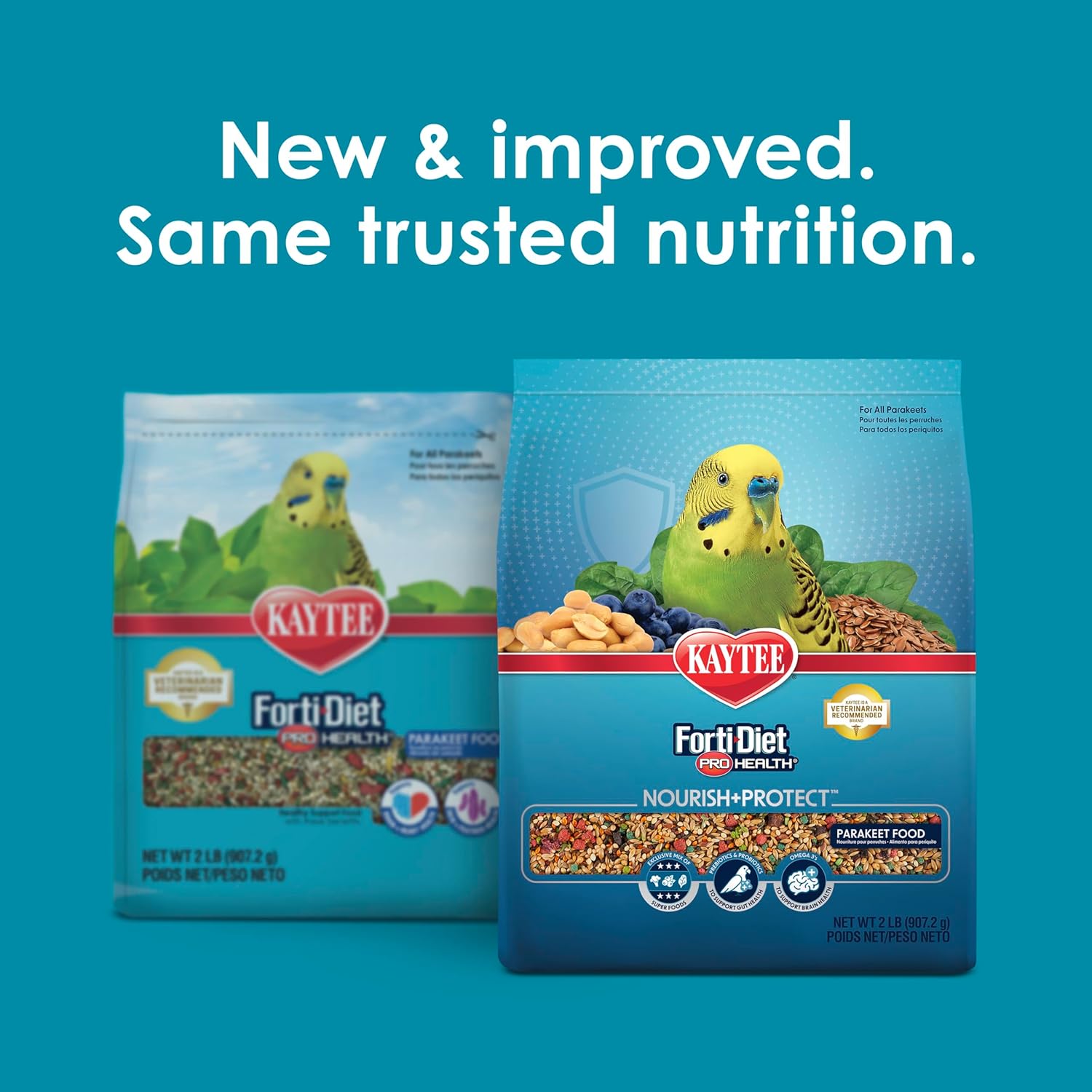 Kaytee Forti-Diet Pro Health Nourish+Protect Parakeet Food, Comprehensive Nutrition Backed by Science, Digestive Health, Immune Support, 2 pounds