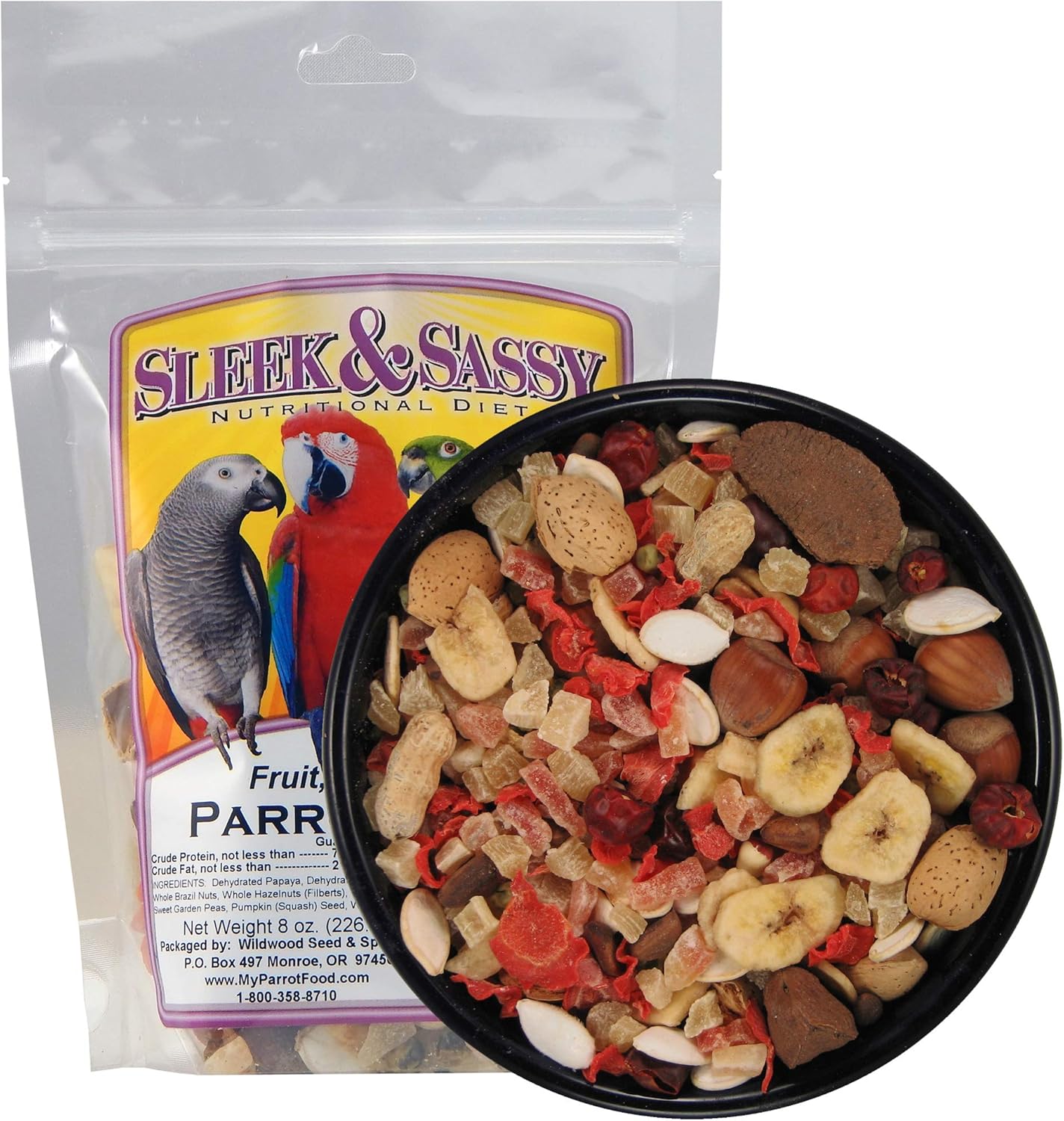 SLEEK & SASSY Fruit, Veggie, Nut Parrot Treat Perfect for Large Conures, Amazons, African Greys, Cockatoos, Pionus-Parrots & Macaws (20 lbs.)
