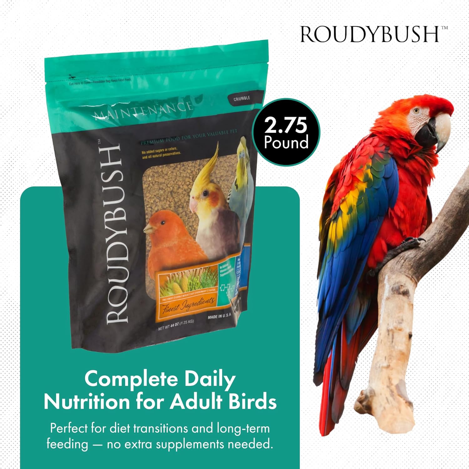 RoudyBush Daily Maintenance Bird Food, Crumbles, 44-Ounce, 2.75 lb (244CRDM)