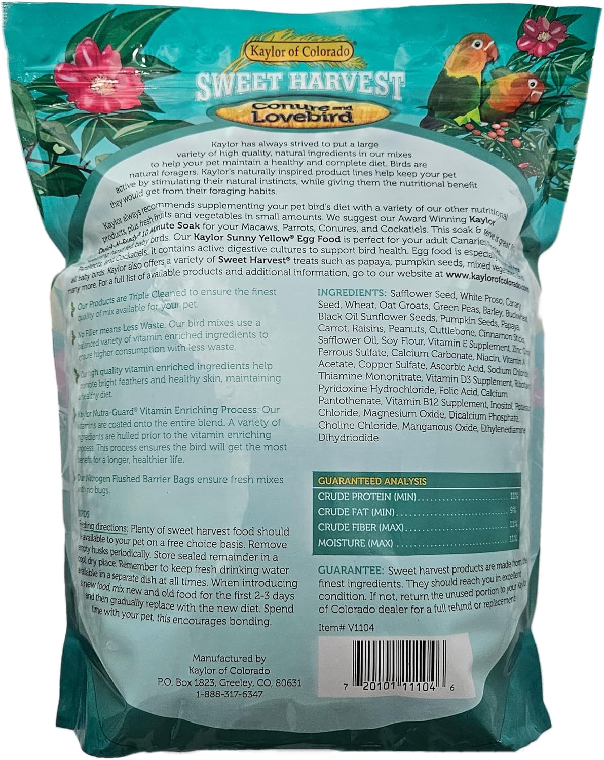 Sweet Harvest Conure and Lovebird Bird Food, 4 lbs Bag - Seed Mix for Conures and Lovebirds
