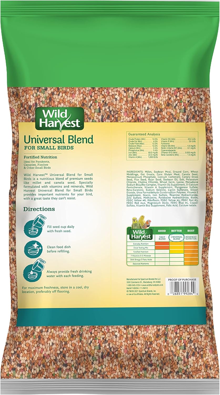 Wild Harvest Universal Blend for Small Birds, 10 lb Bag, Fortified Nutrition