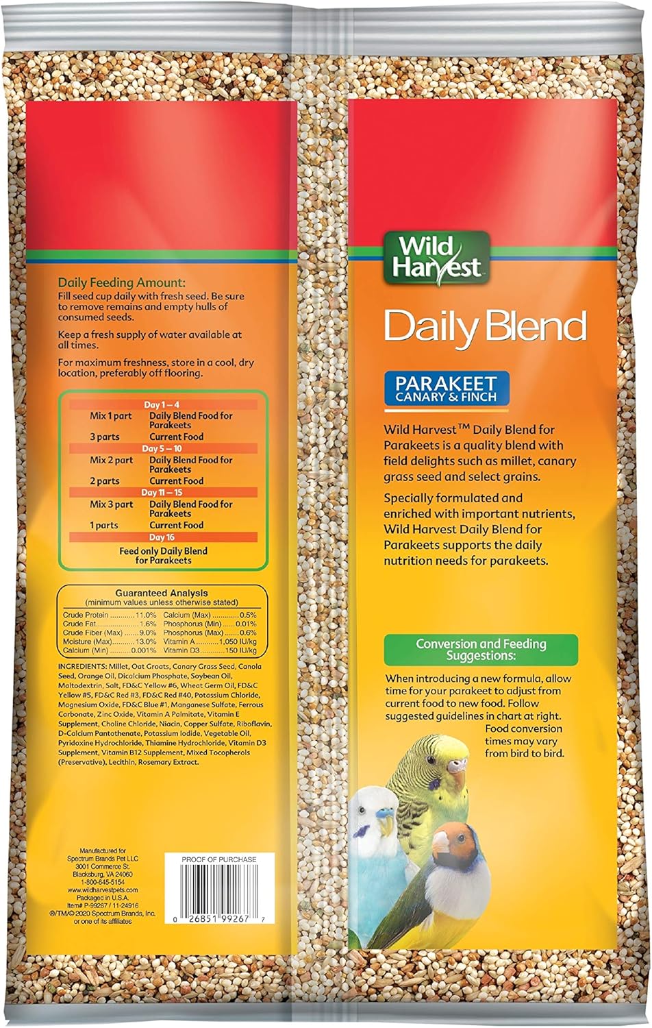 Wild Harvest Daily Blend Nutrition Diet for Parakeet, Canary and Finch 10 Pounds, Orange flavour