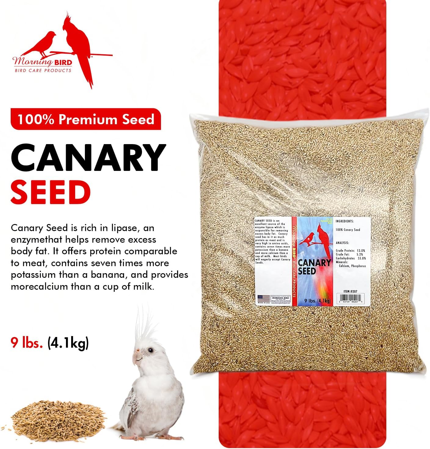 Morning Bird Canary Seed u2013 Nutritional Rich in Vitamins and Supplements for Birds u2013 Ideal for Healthy Feathers and Strong Bones Seed for All Birds Type 9 lbs