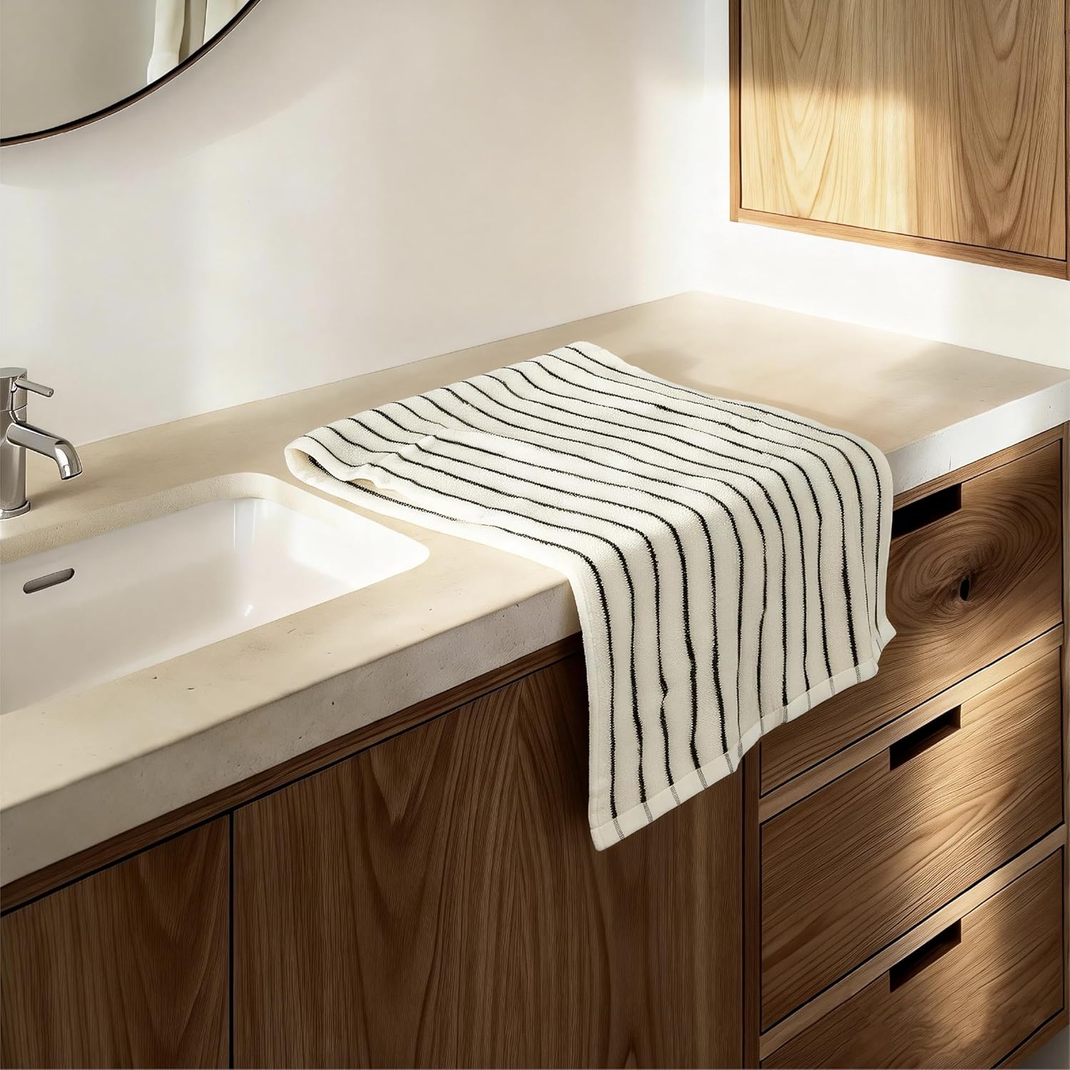 seicasaya Premium Striped Cotton Bath Towels u2013 Soft, Absorbent, and Durable (Black & White Stripes, Small 2 Pcs)