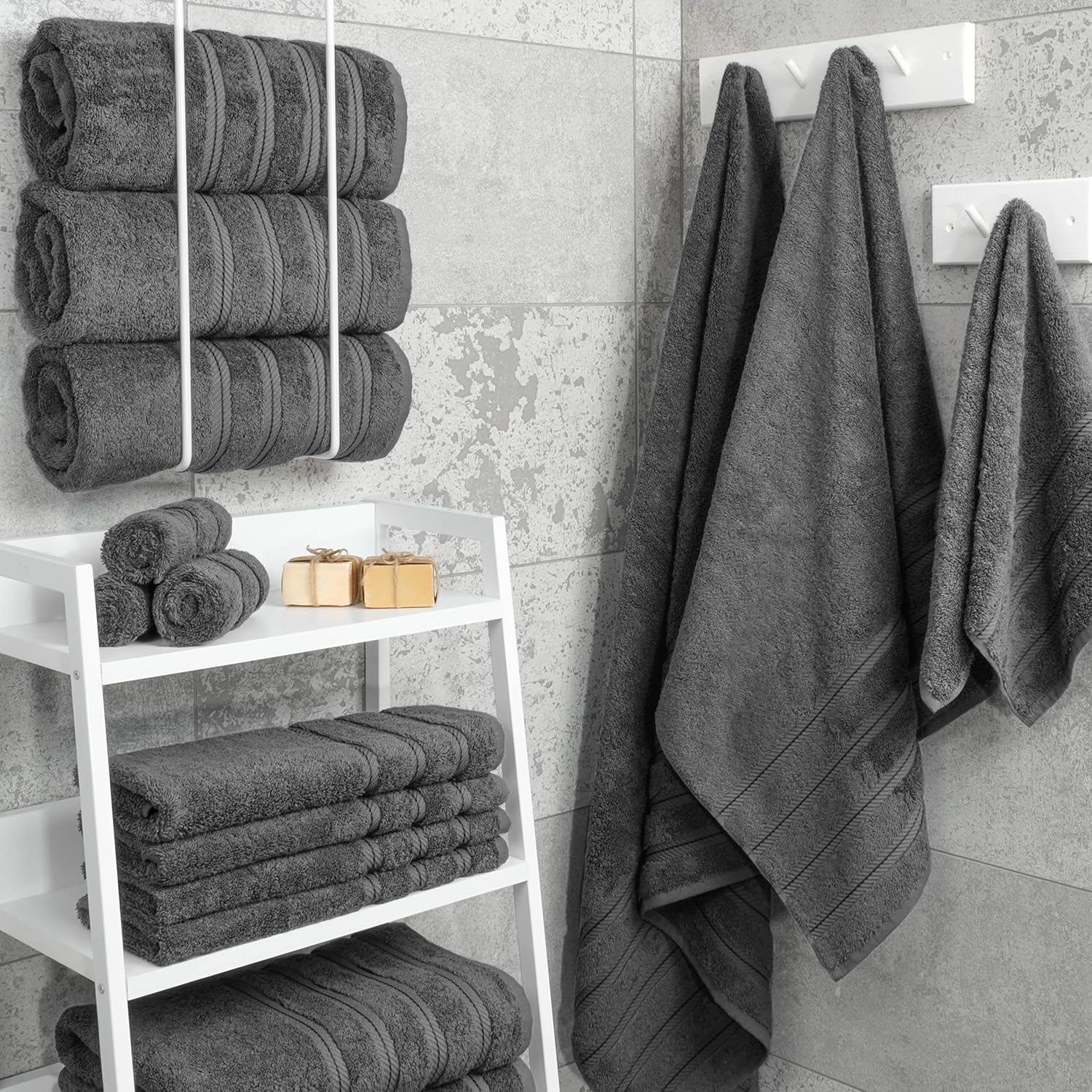 American Soft Linen Luxury 4 Piece Bath Towel Set, 600 GSM 100% Cotton Turkish Bath Towels for Bathroom, 27x54 in Large Bathroom Shower Towels, Dark Gray
