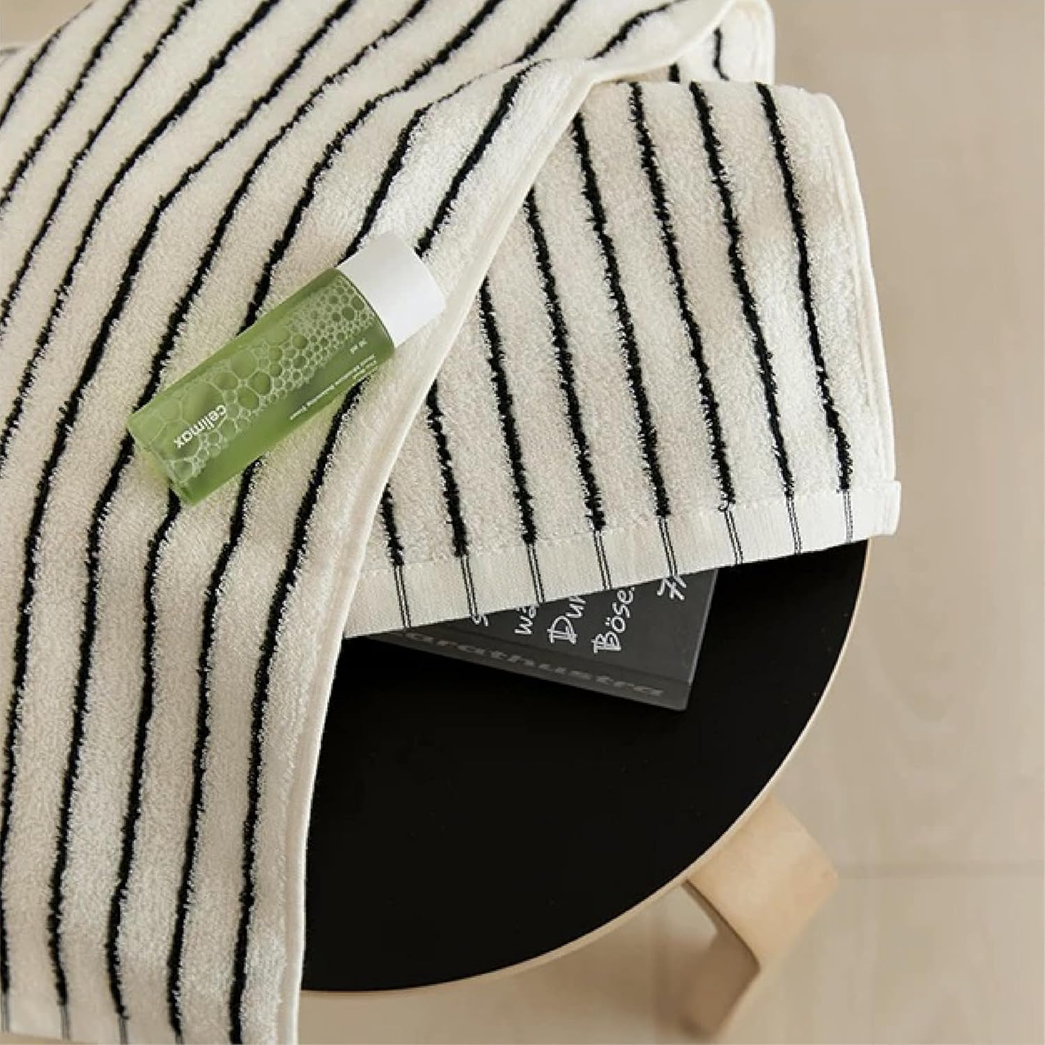 seicasaya Premium Striped Cotton Bath Towels u2013 Soft, Absorbent, and Durable (Black & White Stripes, Small 2 Pcs) - Image 3