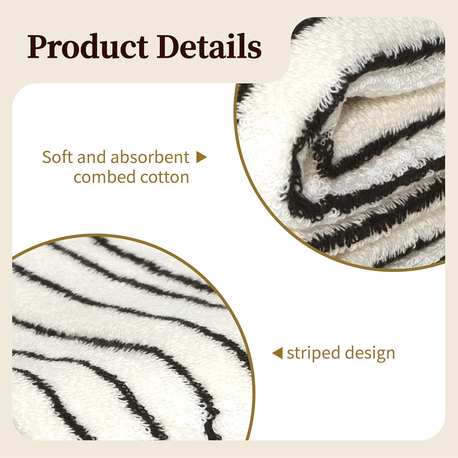 seicasaya Premium Striped Cotton Bath Towels u2013 Soft, Absorbent, and Durable (Black & White Stripes, Small 2 Pcs) - Image 4