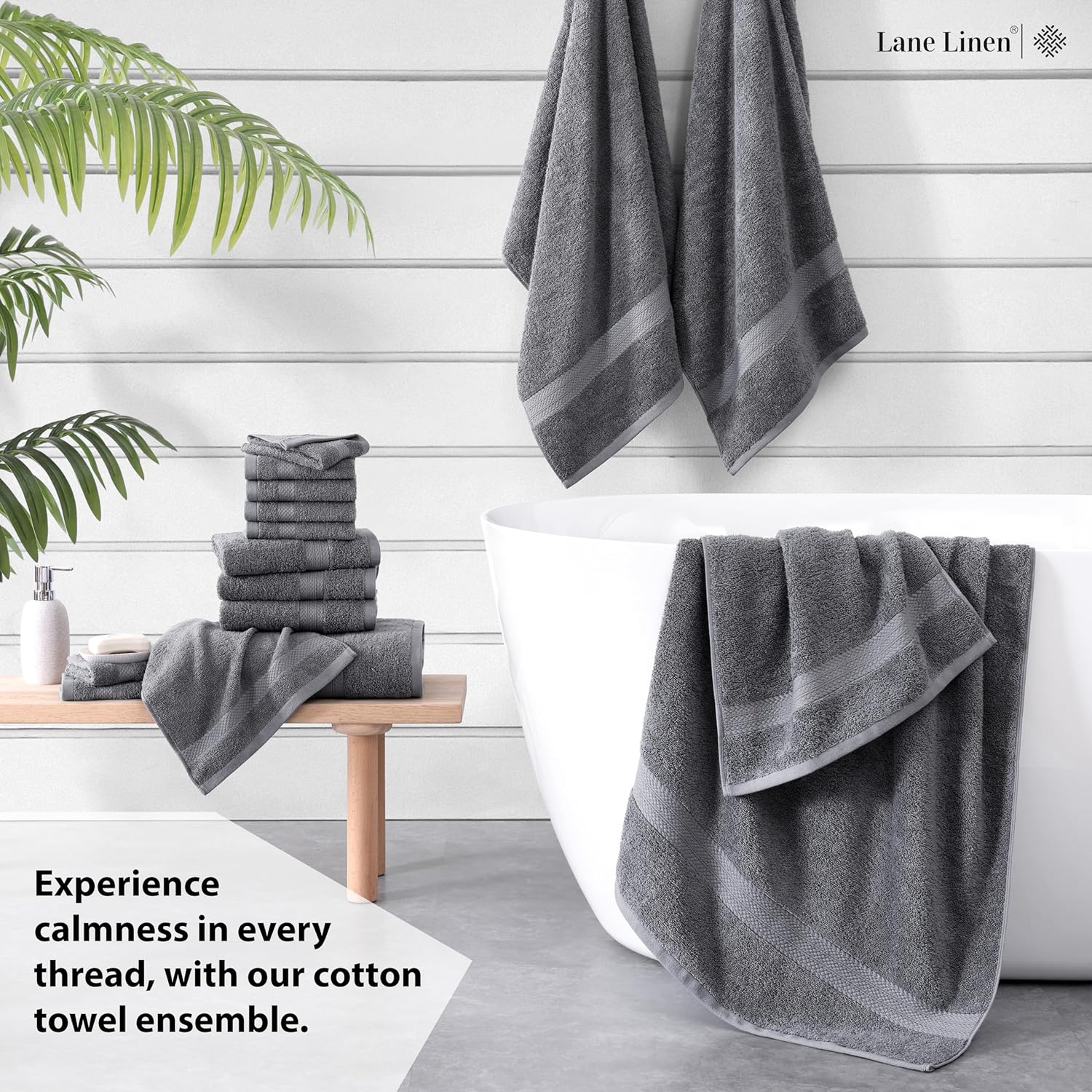 LANE LINEN 100% Cotton Luxury Bath Towel Set - 16 Pieces - Ring Spun, Super Soft & Highly Absorbent - 4 Bath, 8 Washcloths, 4 Hand Towels for Bathroom - Holds Well After Multiple Washes - Cool Grey - Image 3
