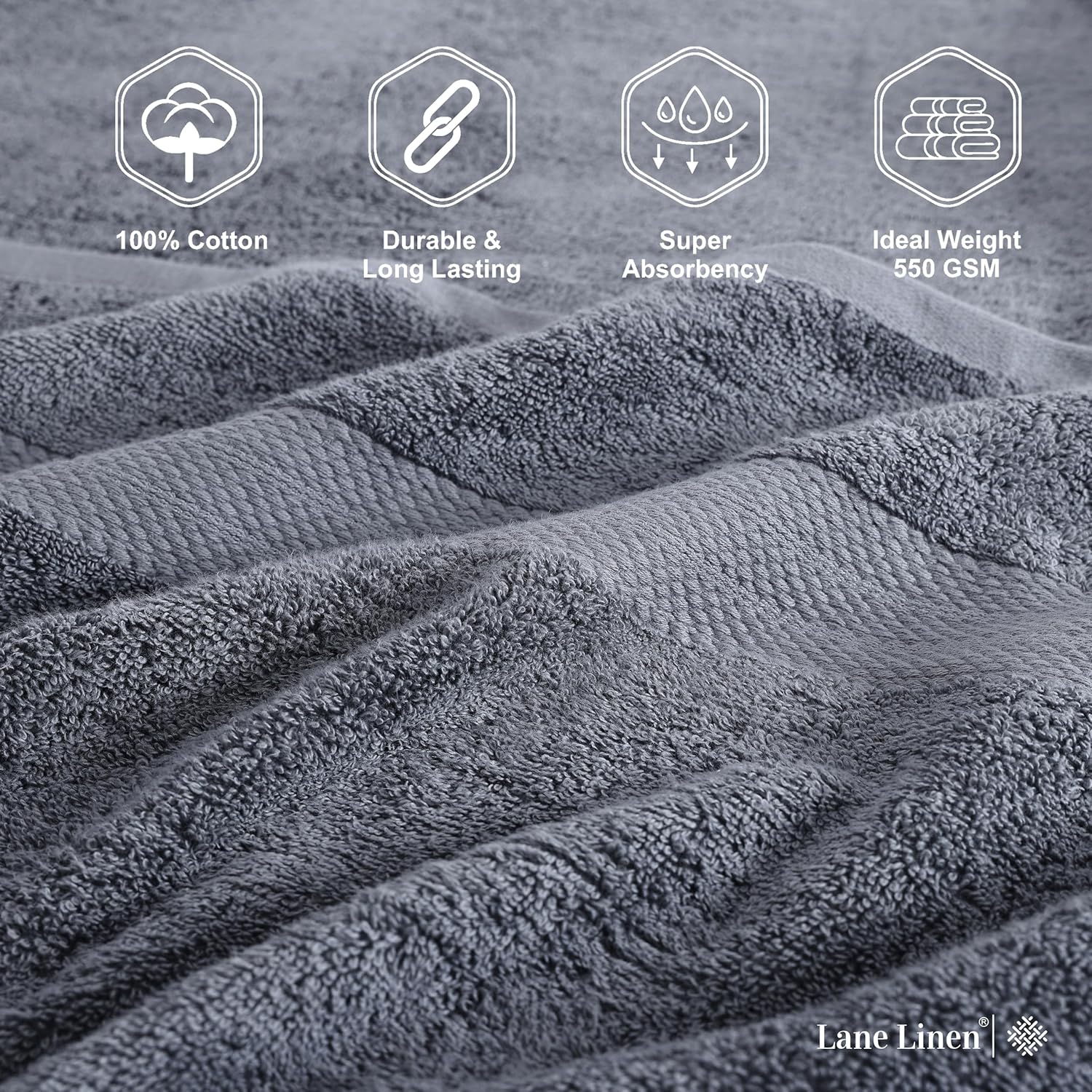 LANE LINEN 100% Cotton Luxury Bath Towel Set - 16 Pieces - Ring Spun, Super Soft & Highly Absorbent - 4 Bath, 8 Washcloths, 4 Hand Towels for Bathroom - Holds Well After Multiple Washes - Cool Grey - Image 5