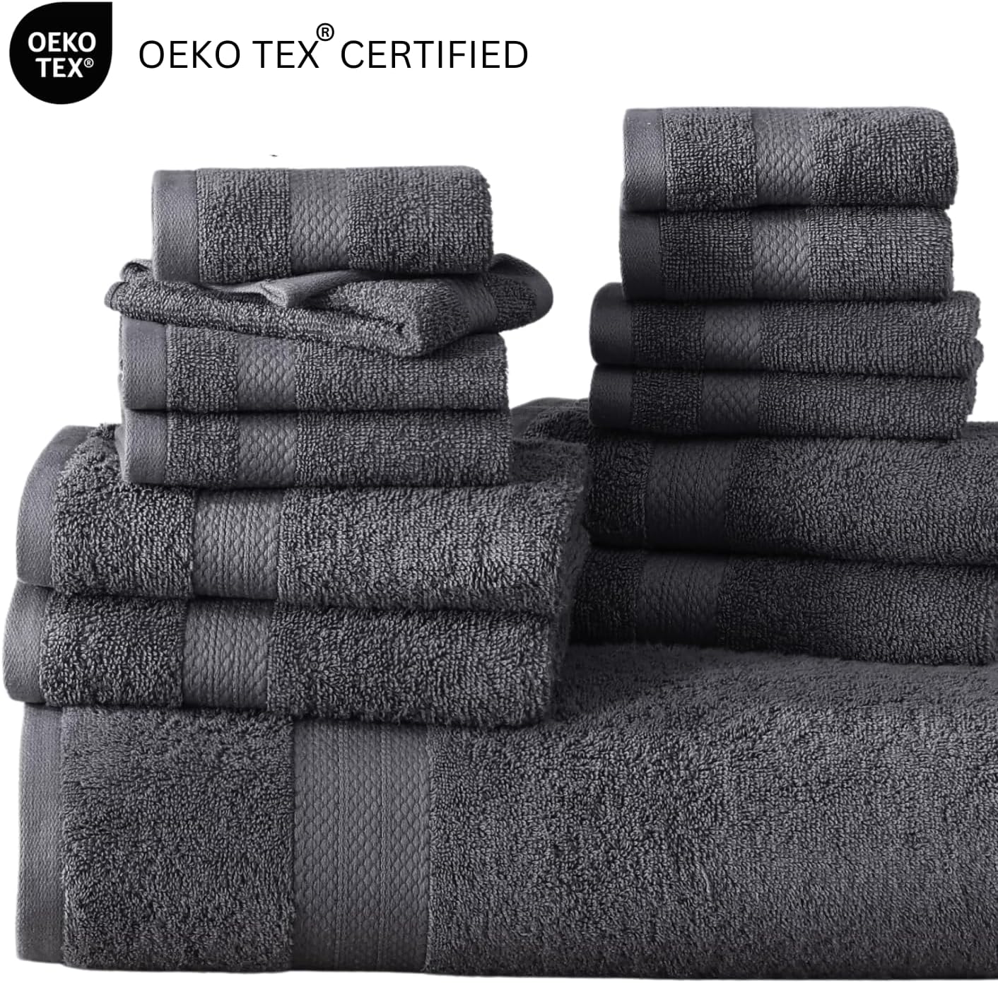 LANE LINEN 100% Cotton Luxury Bath Towel Set - 16 Pieces - Ring Spun, Super Soft & Highly Absorbent - 4 Bath, 8 Washcloths, 4 Hand Towels for Bathroom - Holds Well After Multiple Washes - Cool Grey - Image 6