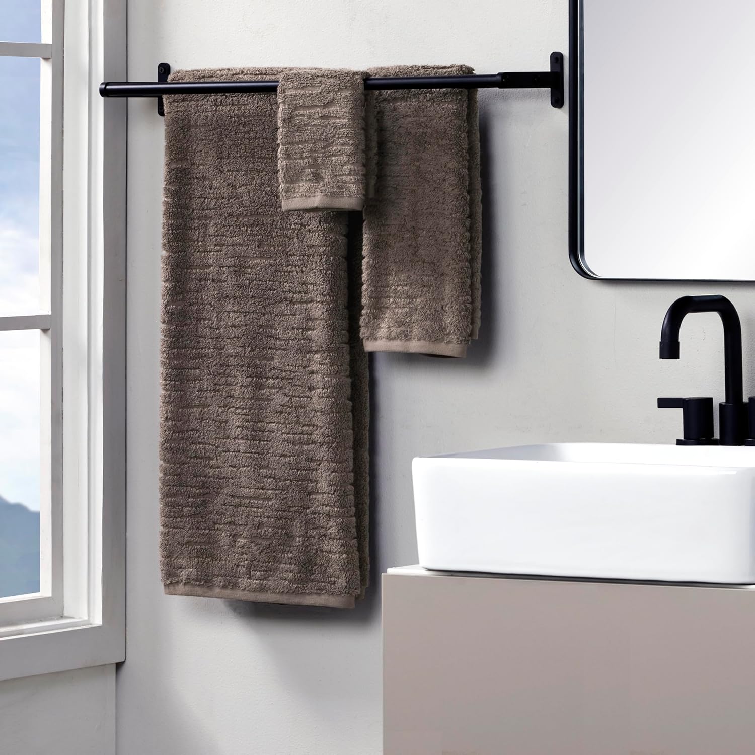 SKL Home CloudSoft 100% Cotton Luxury 6-Piece Towel Set, 600 GSM, Ultra Plush & Absorbent - 2 Bath Towels, 2 Hand Towels, 2 Washcloths, Mink Brown