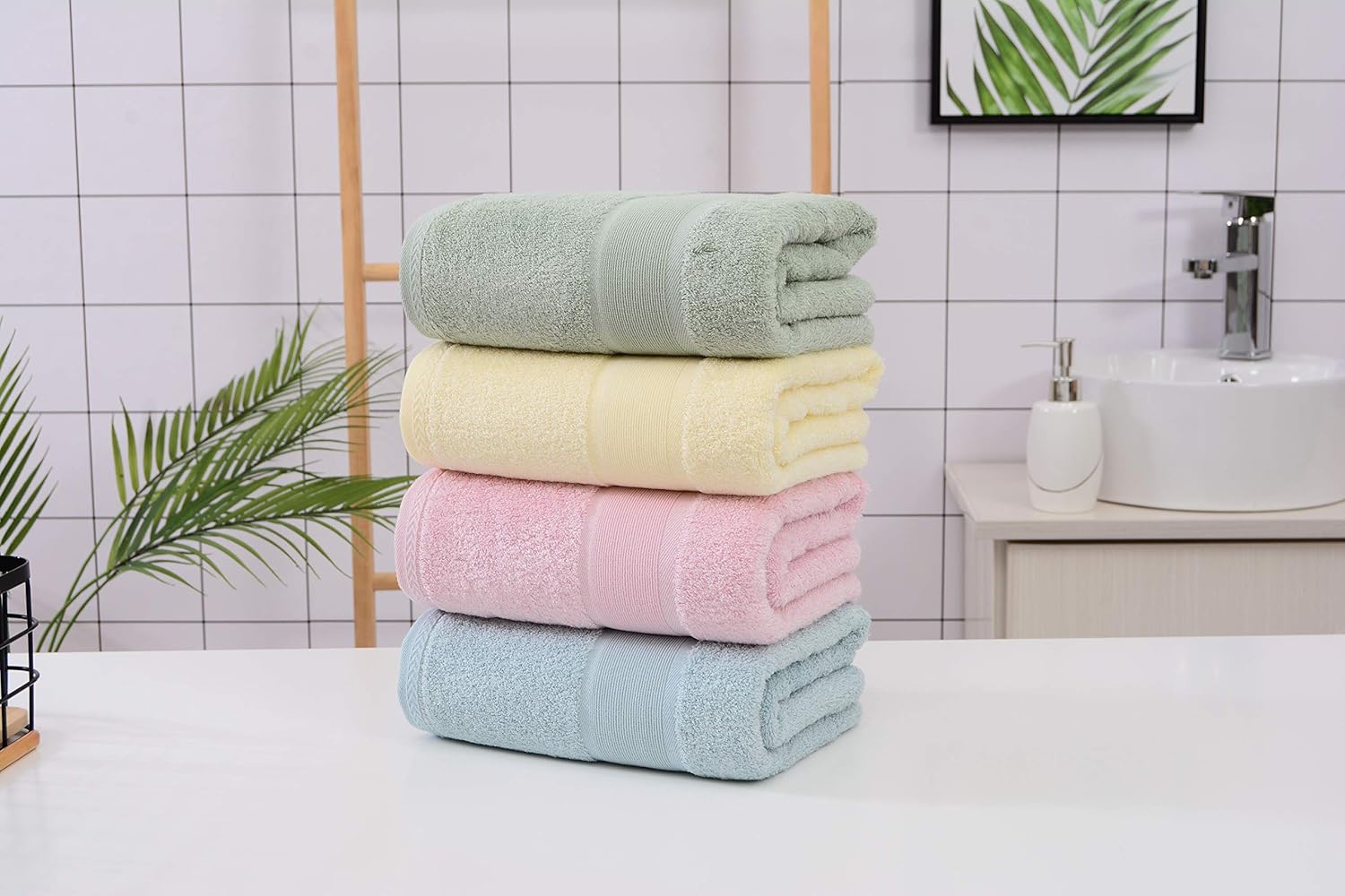 Aibaser Bath Towels, 27x54inch - Natural, Ultra Absorbent Towels for Bathroom, Travel, Gym, Shower and Spa (6 Piece Set)