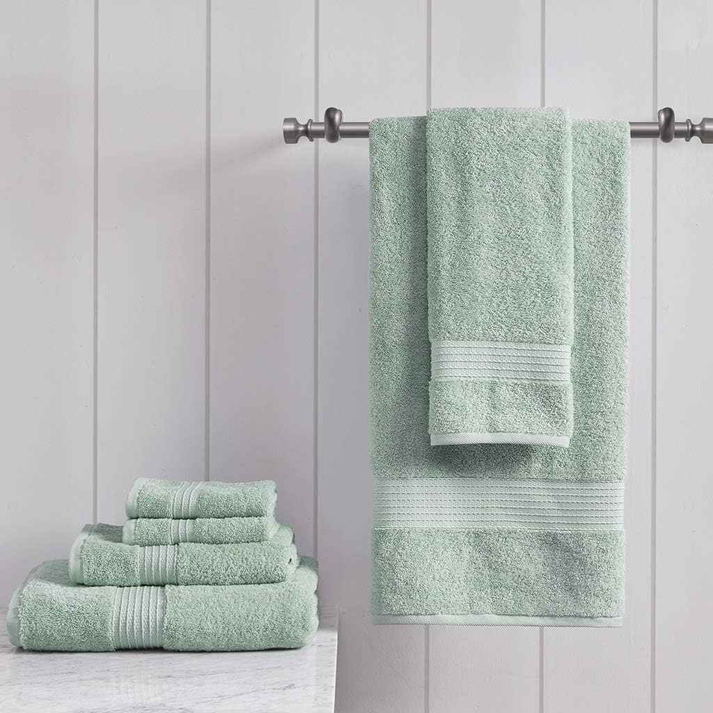 Madison Park Organic 100% Cotton Bathroom Towel Set, Hotel & Spa Quality Highly Absorbent, Quick Dry, Include for Shower, Handwash & Facial Washcloth, Multi-Sizes, Seafoam