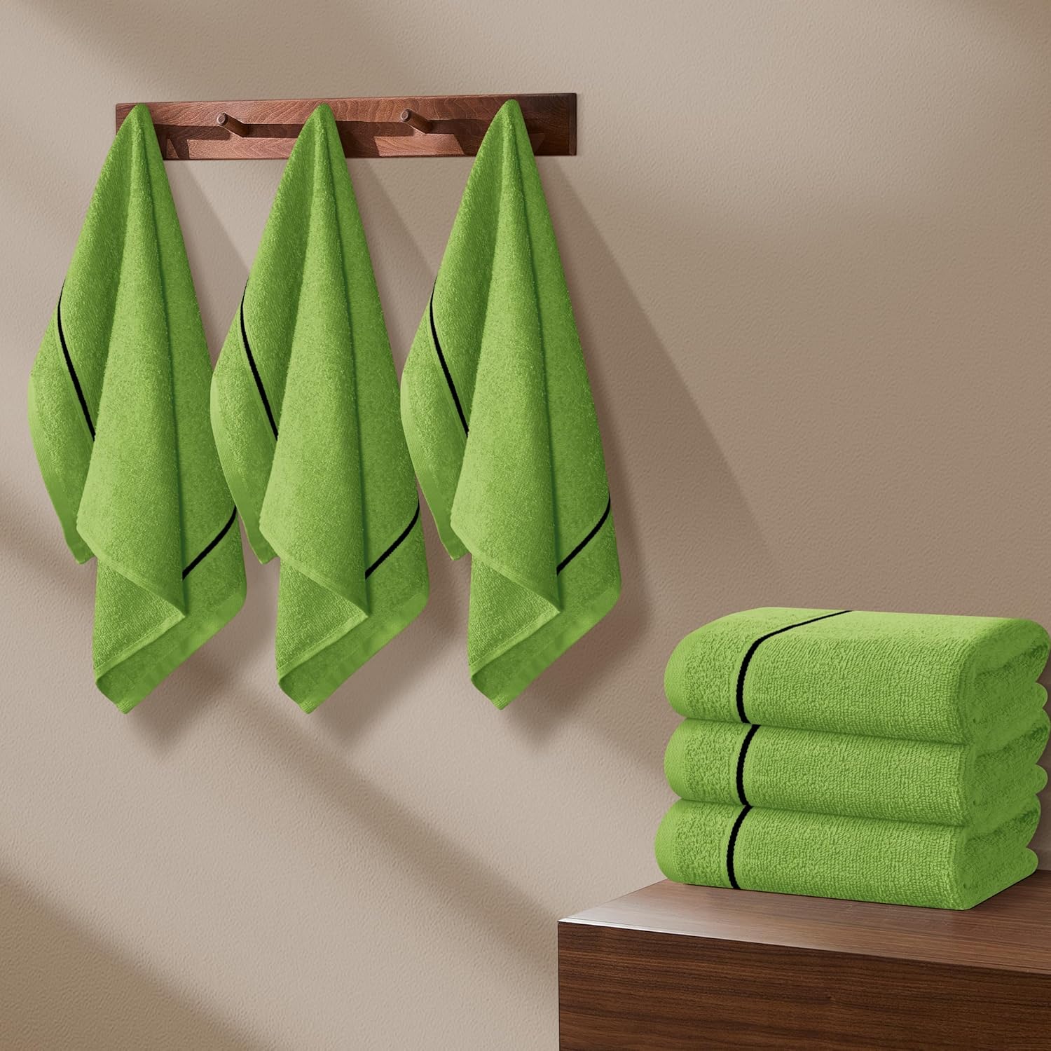 MyOwn Ultra Soft Cotton 6 -Piece Hand Towel Set 16x24 Inch, Ideal for use in Bathroom, Kitchen, Gym, Spa & General Cleaning, Compact & Lightweight Multi Purpose Hand Towels - Kiwi Green